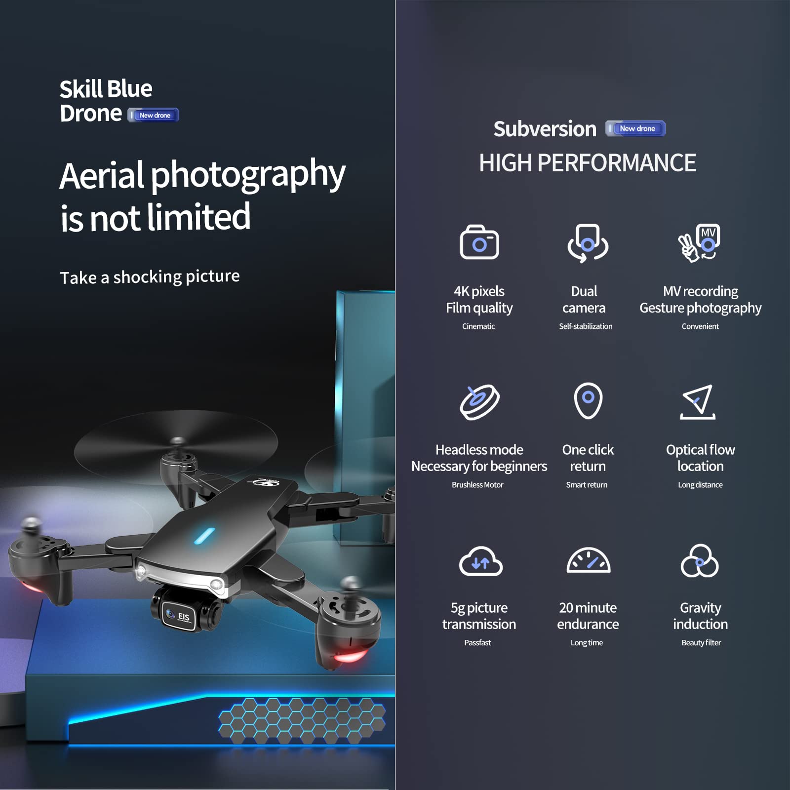 Mini Drone with 4K Camera for Kids 5G WiFi FPV Live Video RC Quadcopter for Beginners 60 mins Flight Time Altitude Hold Headless Mode Waypoints Functions One Key Take Off(Black)