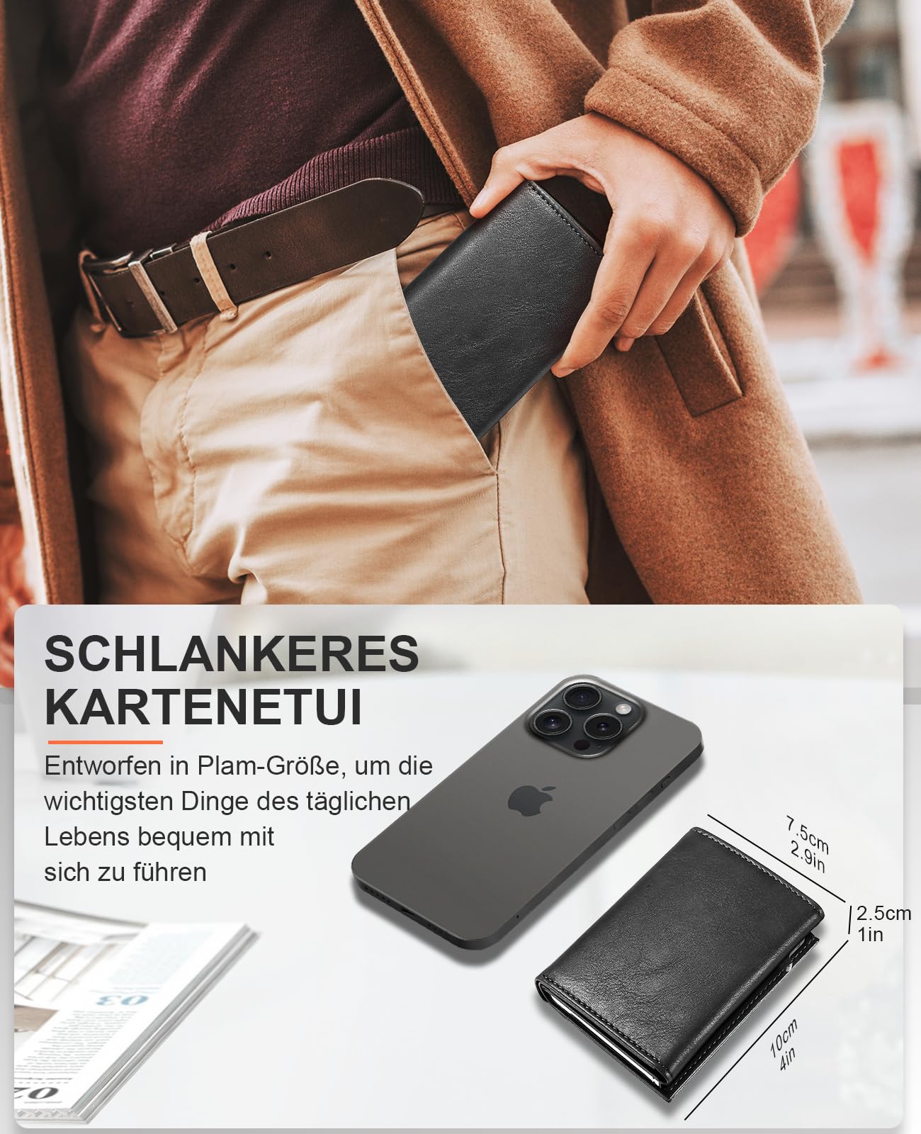 UNOSEKS Portafoglio da uomo – Portafoglio da uomo con protezione RFID, sottile portafoglio con scomparto per monete, Smart Wallet, Nero