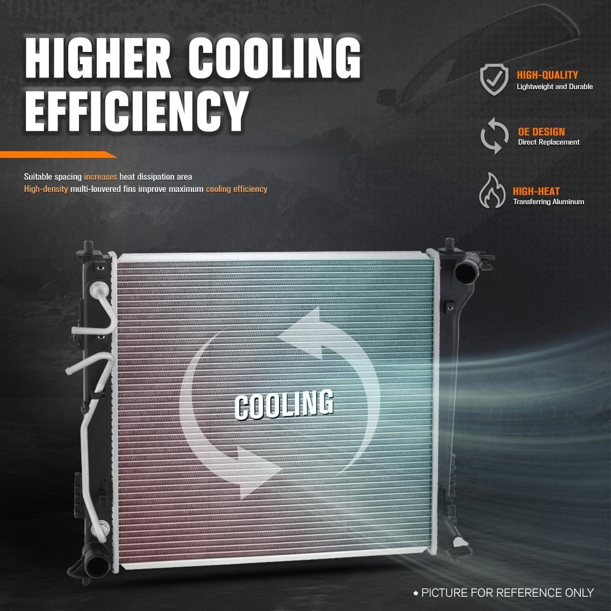 DPI-13607 Factory Style 1-Row Aluminum Core Cooling Radiator Compatible with 17-21 Sportage 2.0L