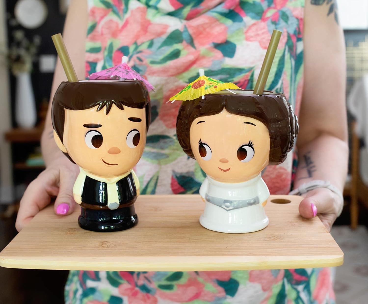 Cupful of Cute Star Wars Han Solo and Princess Leia 16-Ounce Ceramic Mugs, Set of 2 | Tumbler Cocktail Glasses For Home Barware Set | Coffee Cups For Espresso, Lattes | Romantic Gifts and Collectibles