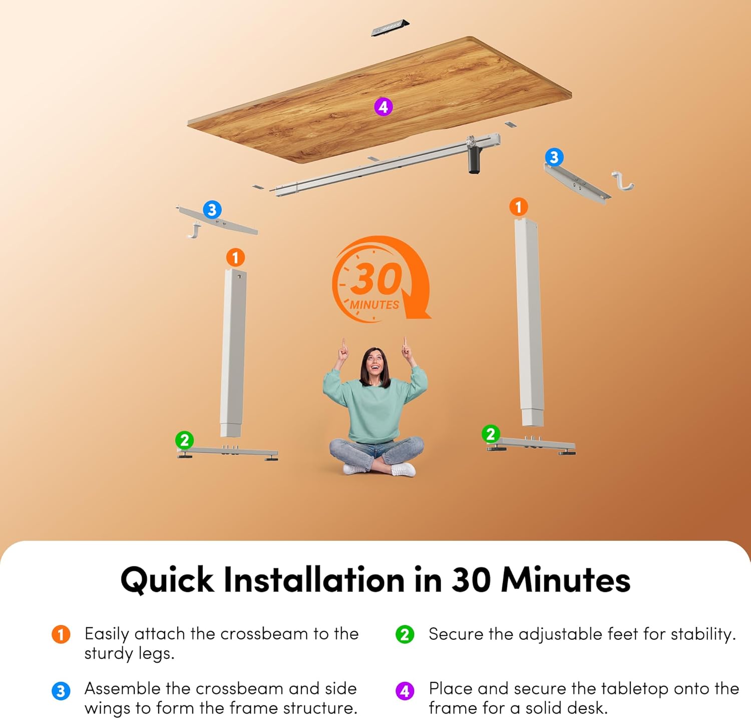 FEZIBO Standing Desk 40 x 24 Inch, Height Adjustable Desk with Memory Buttons, Electric Sit Stand Desk with 7th Gen Lift System, Home Office Table with Splice Board (Light Vintage Brown) - Image 7