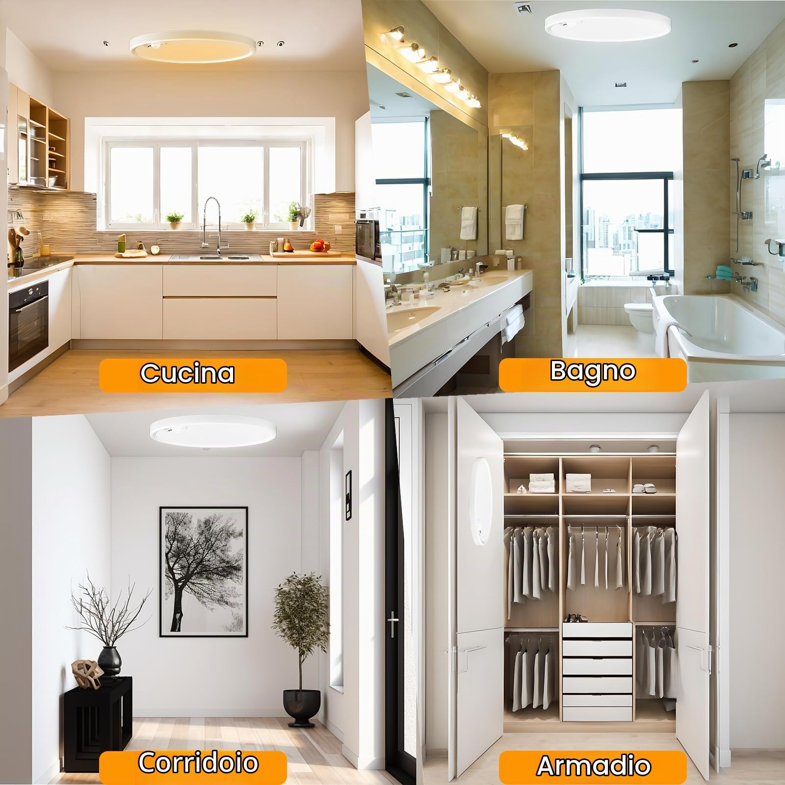 Eleganted 2PC Plafoniera con Sensore di Movimento, 1600 lm Rotonda Plafoniere con Sensore Crepuscolare, 3000K/4000K/6000K, Ø22CM, per Corridoio, Ingresso, Scala
