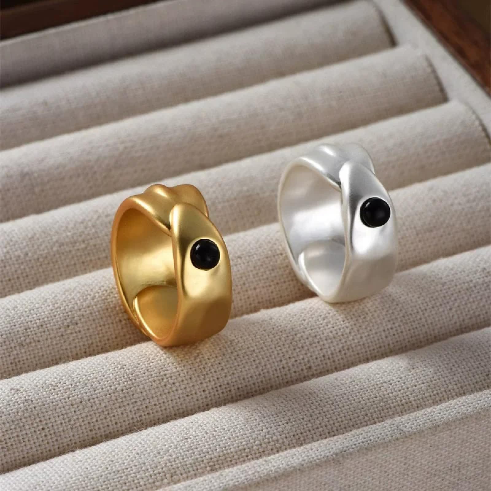 Ring Ringe Damen Bijouterie Herren Kreisförmiger, Überlappender Ring Aus Schwarzem Achat Für Männer Und Frauen, Modisches Nischendesign, Schlichter, Allgleicher Vintage-Trendschmuck