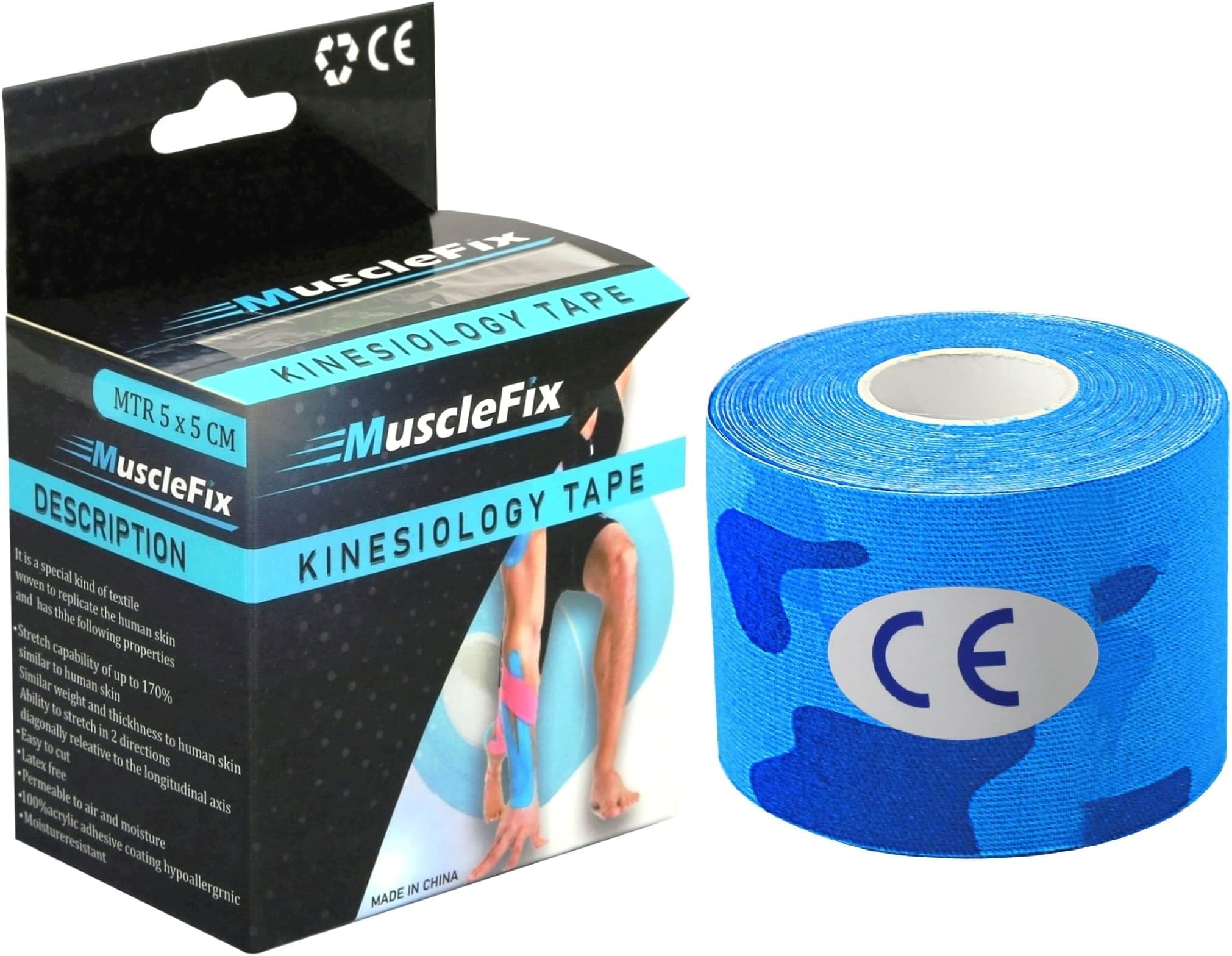 AGAM A-TAPE Musclefix Waterproof Kinesiology Tape|Spandex Cotton Latex Free Breathable Athletic Sports Tape For Injury,Muscle Support,Pain Relief,Joint Support&Physiotherapy(5 Mtr X 5 Cm)Army Blue