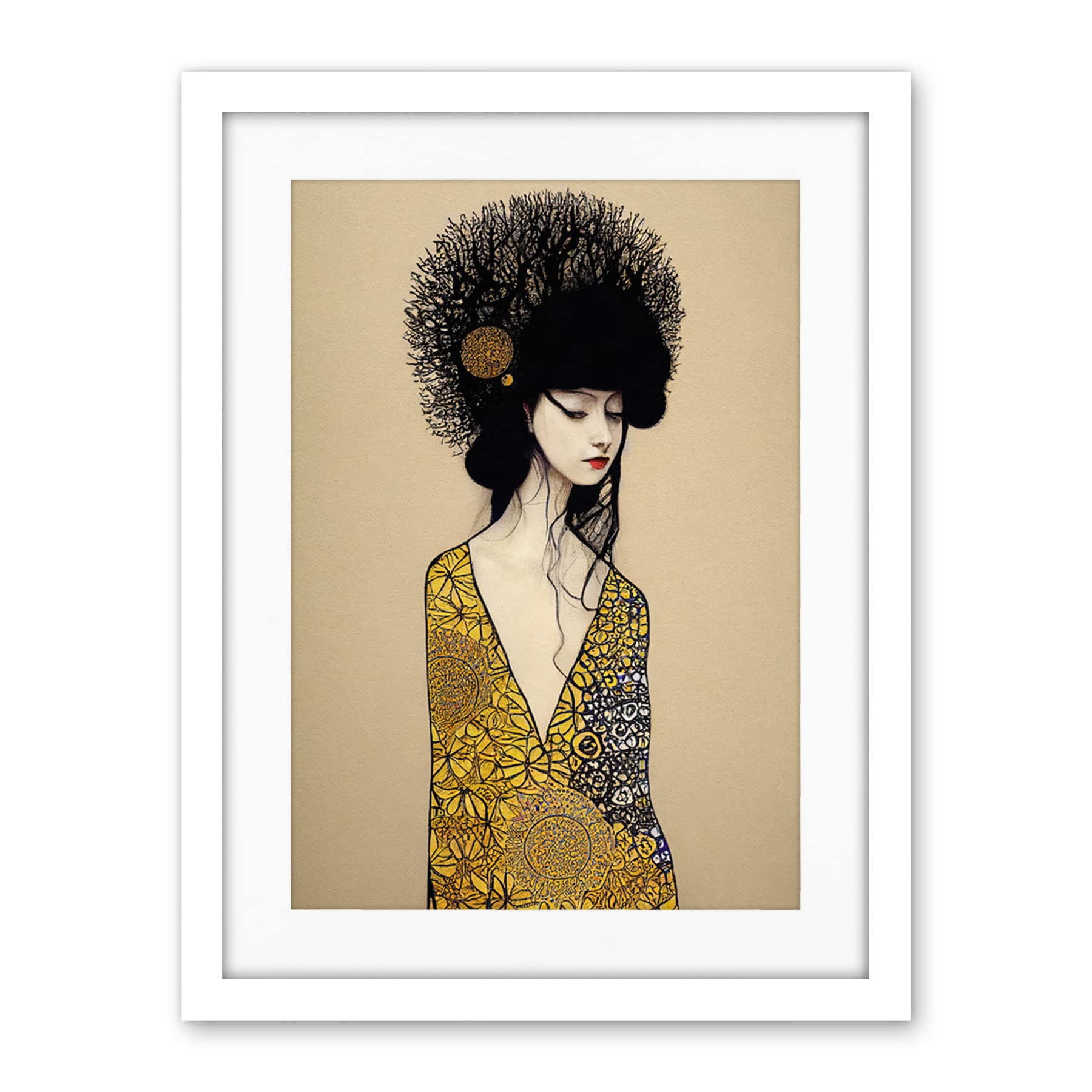 Wee Blue Coo The Goddess In Gold Black Klimt Style Robe Artwork Framed Wall Art Print 18X24 Inch