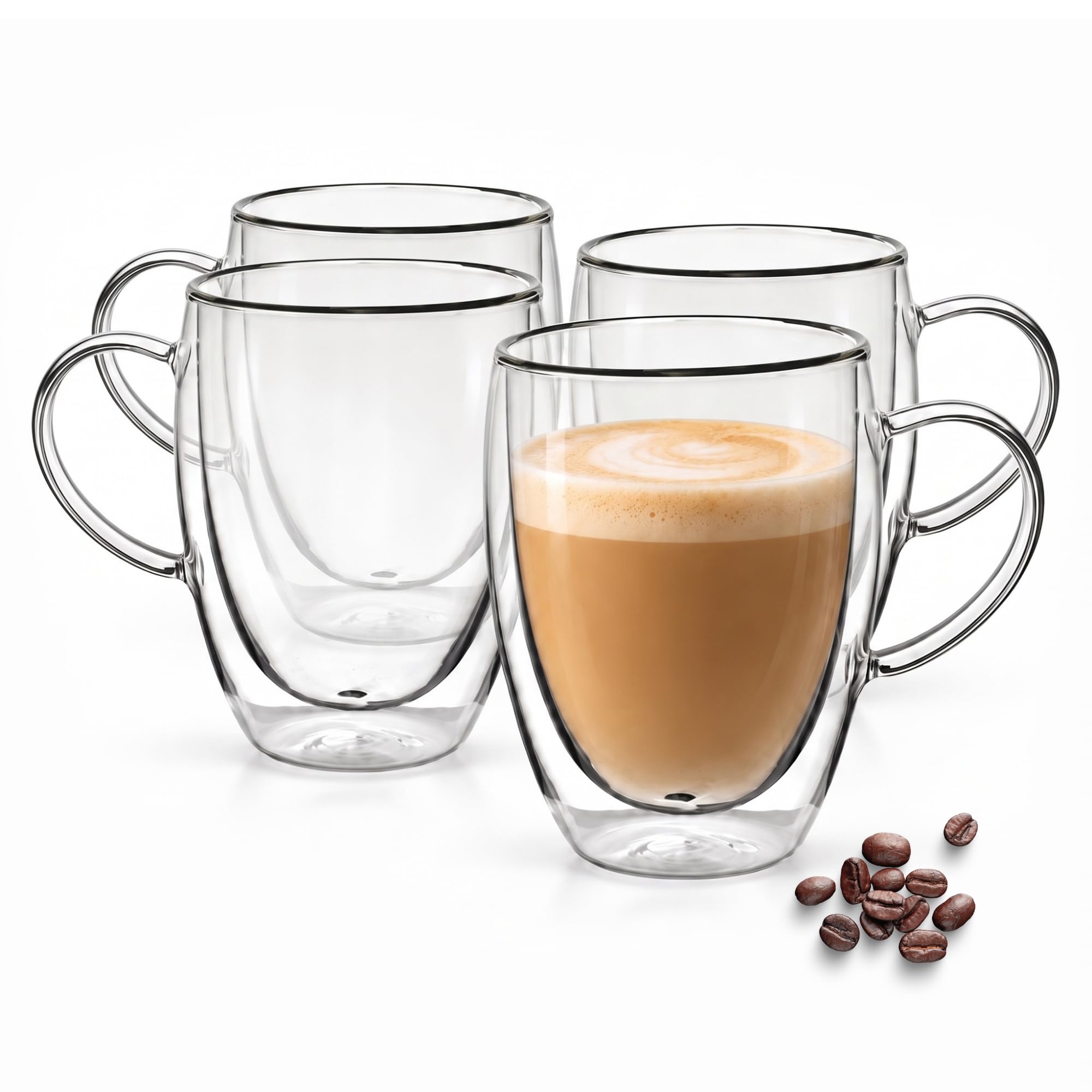 Straame Double Walled Glass Coffee Cup, 350ml Set of 4