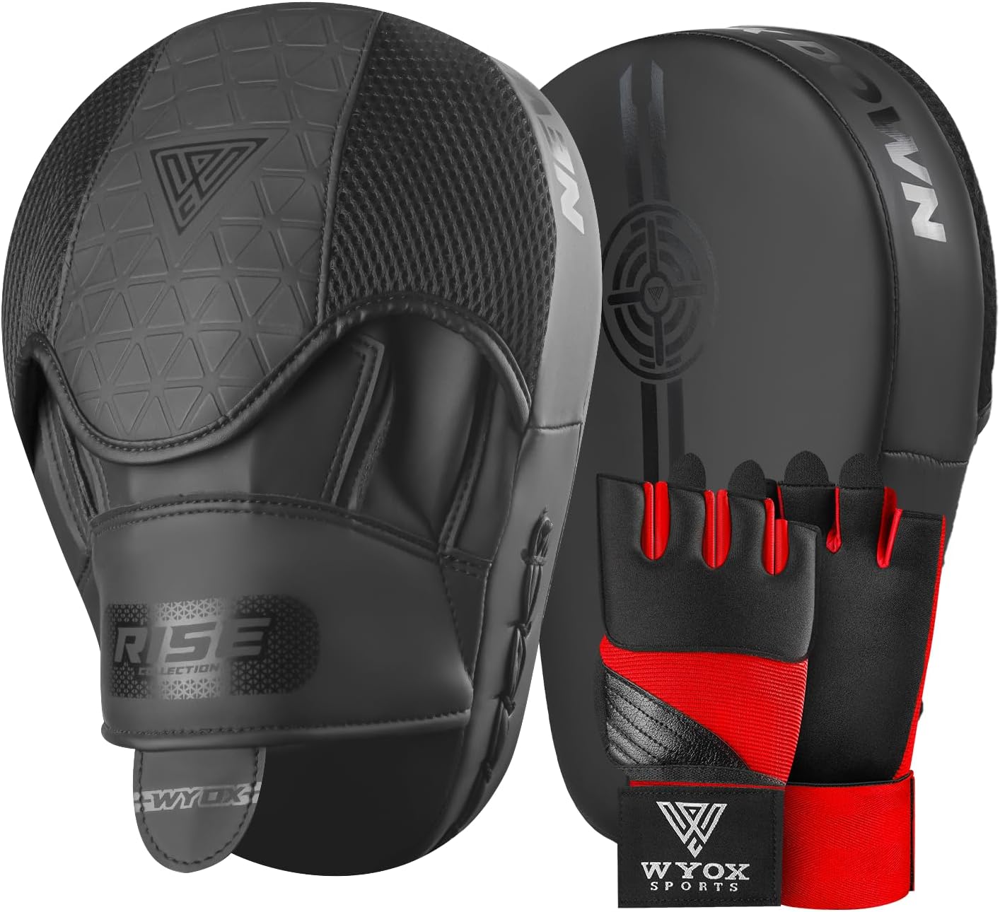 WYOX Focus Pads & Gel Inner Gloves Set – Complete Boxing, Kickboxing, MMA & Muay Thai Training Bundle for Adults, Youth, Sparring, Fitness Workouts & Martial Arts Practice
