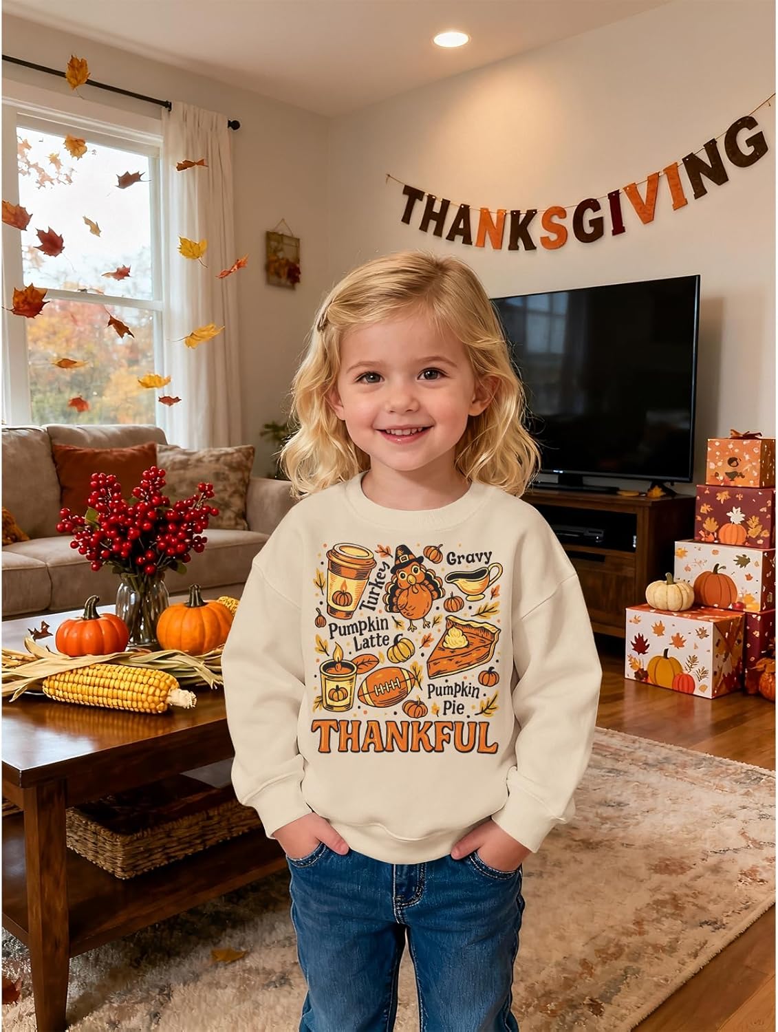 KEKEMI Toddler Boys Girls Thanksgiving Sweatshirt Thankful Graphic Shirt Funny Turkey Print Pullover Tops Holiday Outfits - Image 5