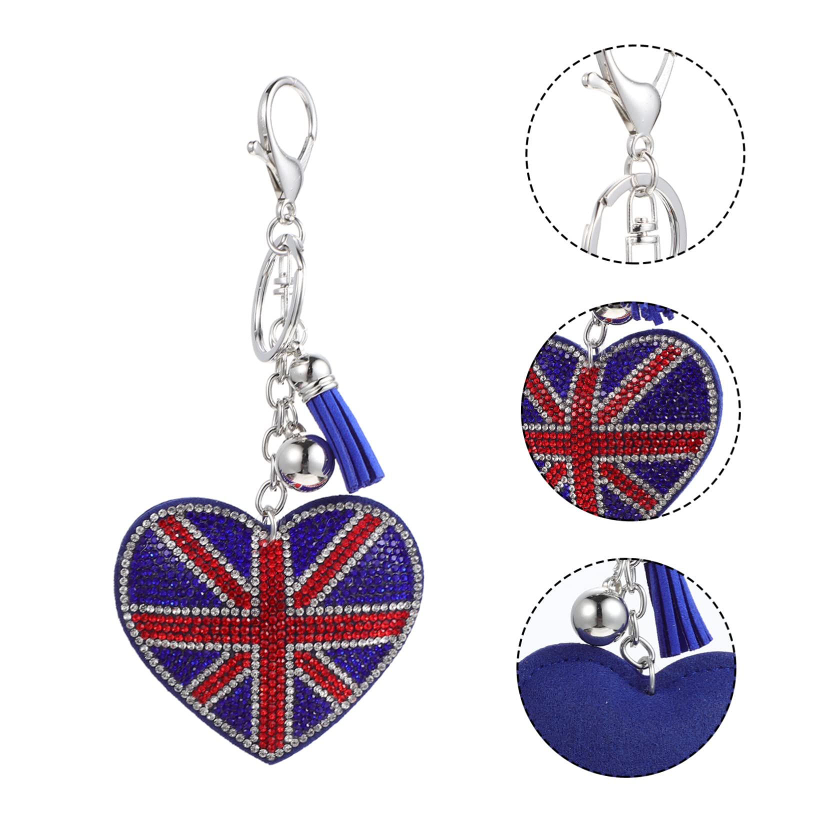 COLLBATH Damentaschenanhänger Herz-anhänger Tasche Schlüsselanhänger Silber Union Jack Weinachts Autoanhänger Herzförmiger Flaggen-schlüsselanhänger Strasssteine