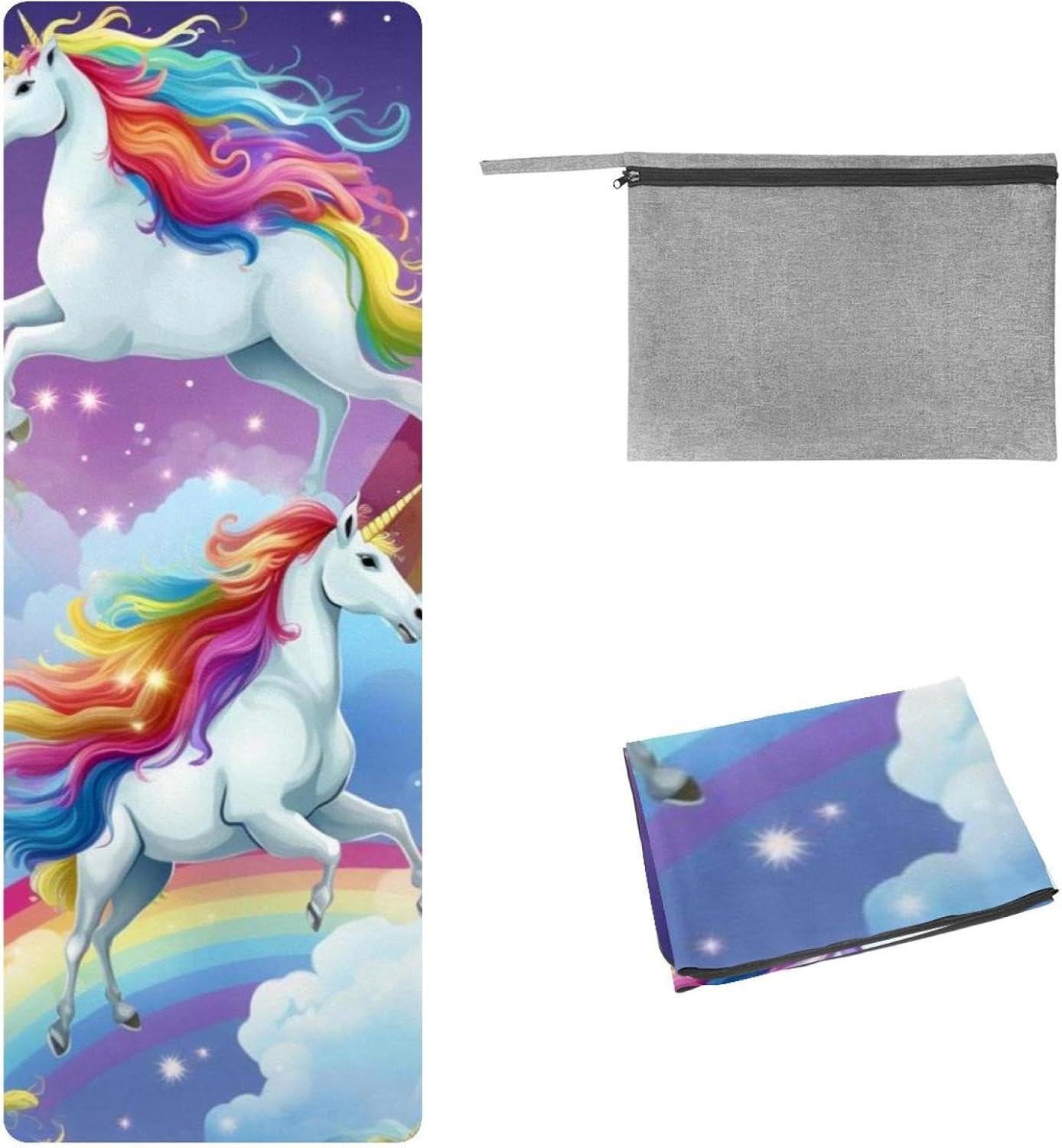 Yoga Towel, Rainbow Unicorn Pattern Non Slip Sweat Absorbent Hot Yoga Mat Towel for Hot Yoga, Pilates and Fitness - 72.8" x 26.8"