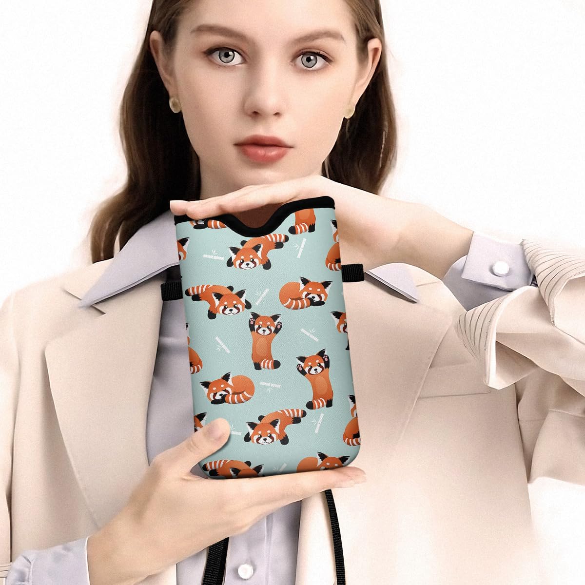 Universal Phone Sleeve Pouch with Crossbody Strap 7.6 X 4.3 Inches Shockproof Water Resistant Mobile Protection Bag-Red Panda Neoprene Phone Pouch Bag - Image 6