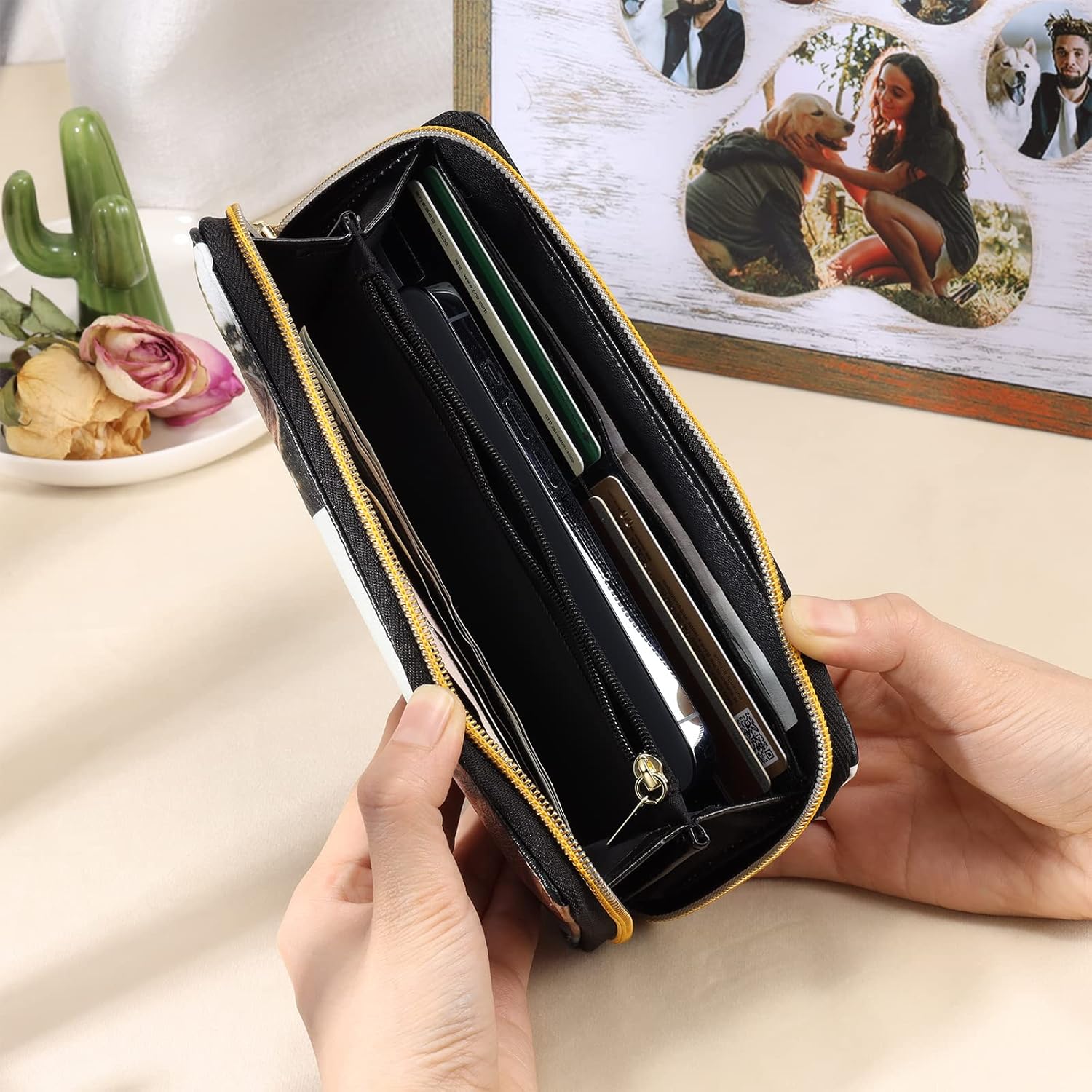 Personalized Leather Wallets for Women Custom Photo Wallet Holder Zipper Engraved Wallets Credit Card Clutch Wallet Valentine's Day Gifts for Mom Her (Style 8)