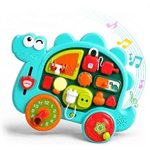 iPlay, iLearn Dinosaur Busy Board Montessori Toy for Toddlers Age 1-3, 2-4 | Baby Music Sensory Learning Activity Board, Fine Motor Development Toy, Birthday Gift 18 24 Month 1 2 3 4 Yr Old Kid Boy Girl