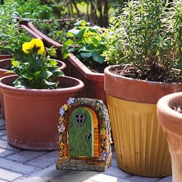 Solar Fairy Door - 5.9inch Resin Miniature With LED Light for Yard Garden Micro Landscape Decorations