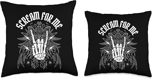 Miniatura 3 de Rock, Rock n roll, heavy metal, emo, goth Scream for Me-Rock - Almohada con diseño de mano de cuernos, 18 x 18 pulgadas, multicolor