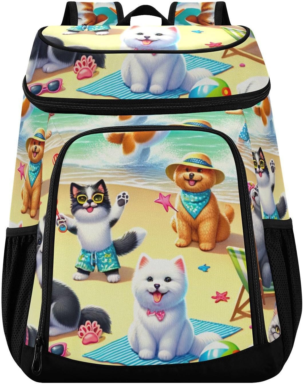 ODAWA Cooler Backpack Waterproof Beach Cooler Bag Dogs and Cats on Beach Lunch Backpack Lightweight Camping Bags