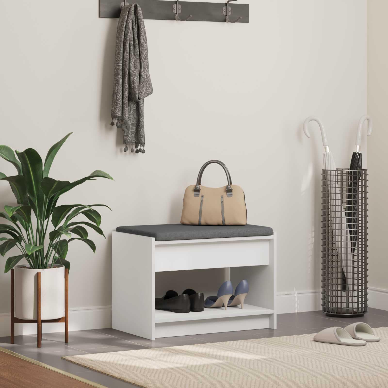 vidaXL Banco de Entrada 63 x 38 x 45 cm Madera Ingenierizada y Tela, Banco Moderno para el Hall, Muebles de Entrada, Asientos Elegantes, diseño Rectangular, soluciones funcionales