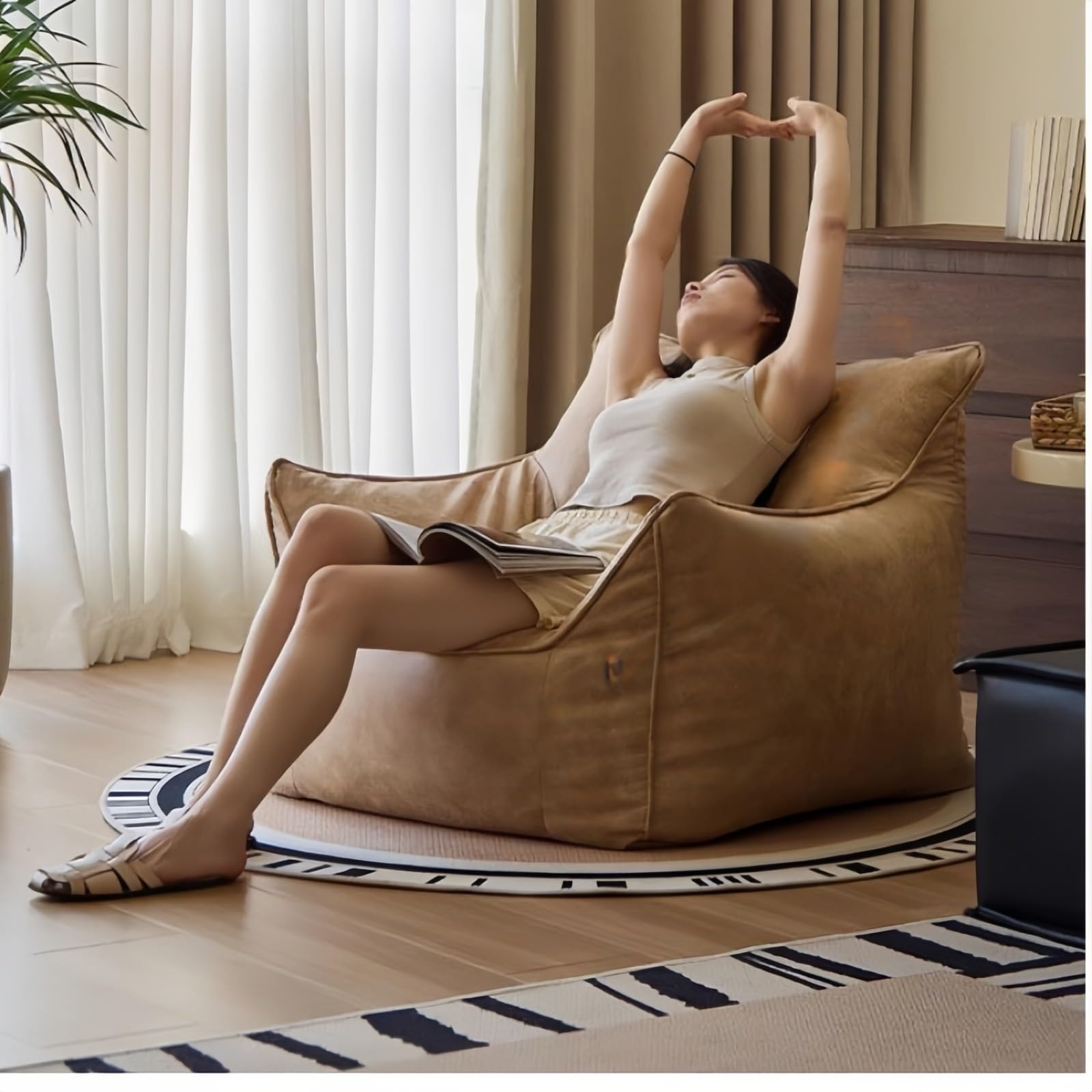 Silla Tipo puf Sofá Perezoso de una Plaza, Sala Estar Ocio, Tatami, puf, Silla, Dormitorio(Bruin)