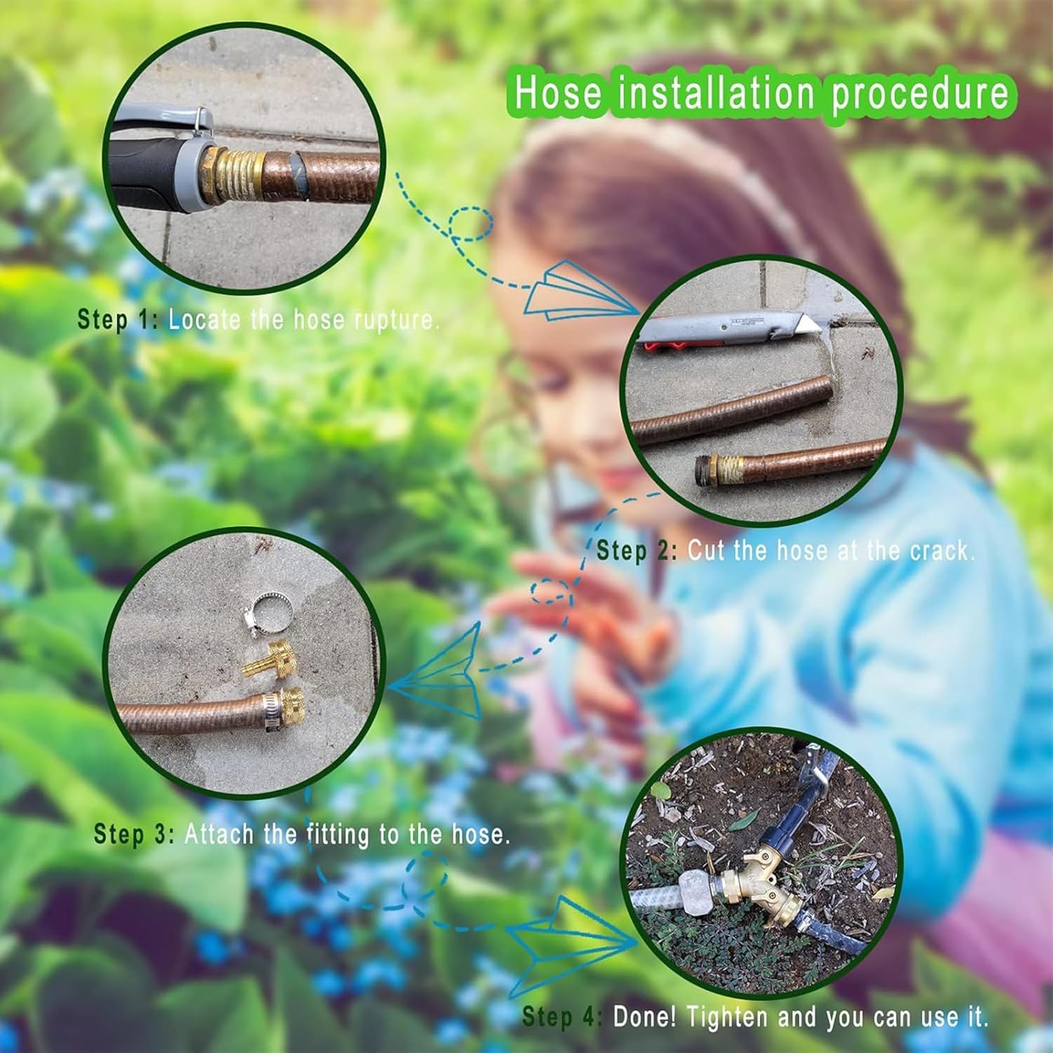 AOPANDA Conector de reparación de extremo de manguera de agua de latón macizo de 3/8 pulgadas x 3/4 pulgadas, incluye abrazaderas y juntas de acero inoxidable (10 unidades)