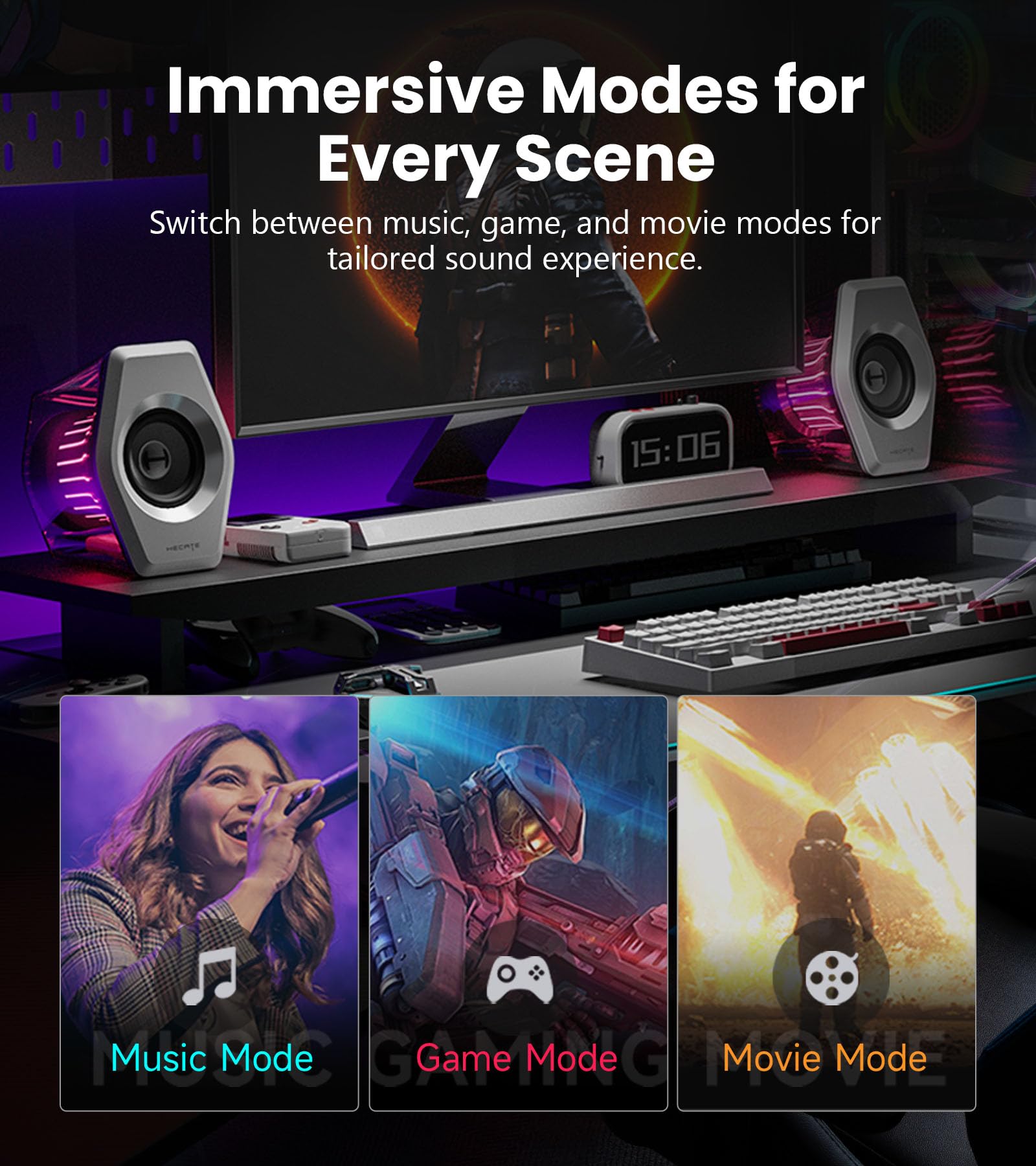 Edifier G2000 Pro-Enceintes PC Gaming 2.0(Peak 64W) avec Éclairage RGB TempoFlow™ 270°, Son Surround Virtuel 7.1-Bluetooth 5.4/USB-C/AUX-Compatible PC, PS5, Xbox, Mobile-Haut-parleurs Gamer-Blanc