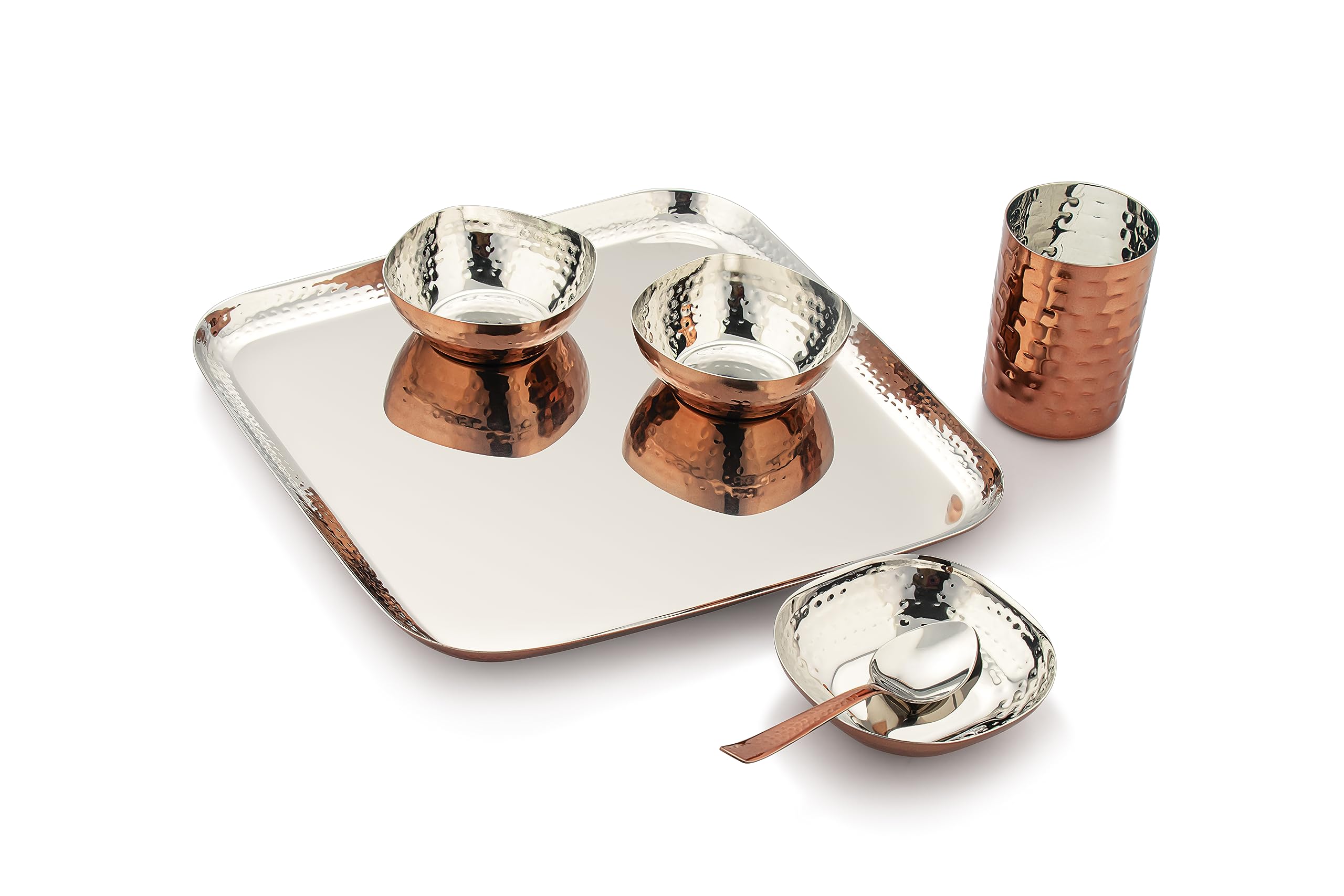 Silverglow Premium Stainless Steel Copper Dinner Set for 4 People | Square Family Dinner Set | 24-Piece Gift Pack | Dinner Plates, Bowls, Spoons, Tumblers | Festive Gift | Wedding, Diwali, Rakhi — Amazon image 9