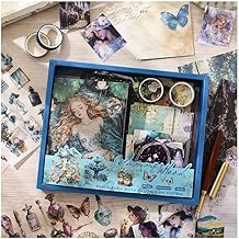 KRENZ Scrape Book Kit Scrapbooking Kit Vintage Journal Scrapbook Pack DIY Paper Stickers, Craft Kits Notebook, Collage Album Aesthetic Sticker Journaling Scrapbook Photo Album (Dark Blue Baby)