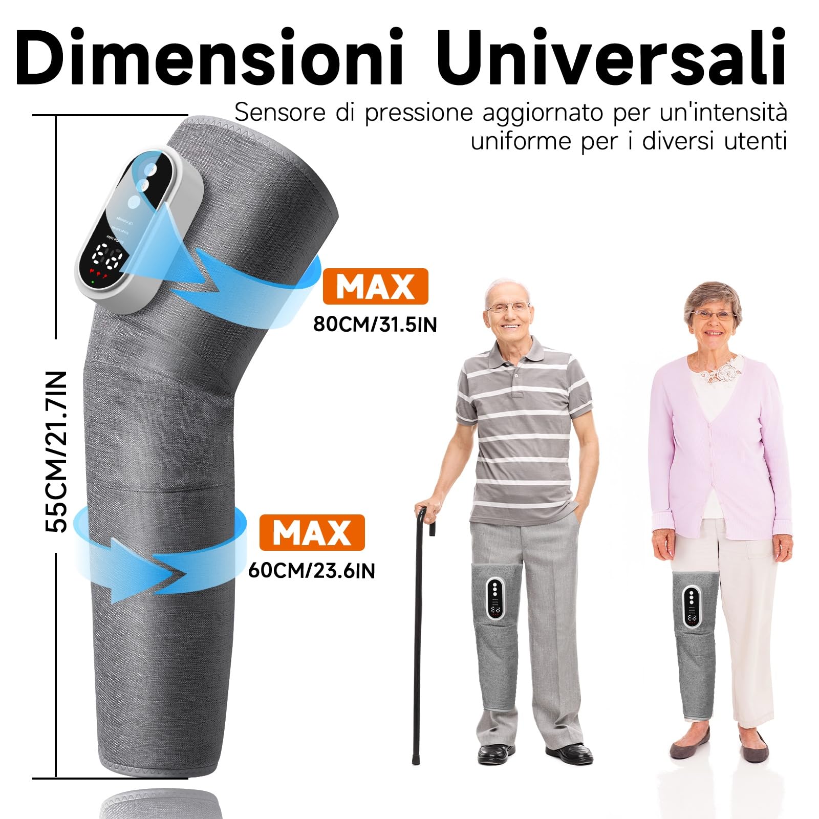 Massaggiatore per Gambe Senza Fili, Massaggiatore Airbag con 3 Modalità, Intensità, Riscaldamento del Ginocchio, Terapia Compressiva di Drenaggio Linfatico con Timer di 15 Minuti (grigio 1)
