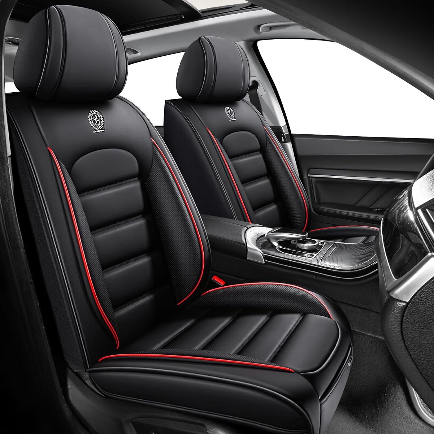 Bitablue Seat Covers for Kia Forte 2010-2024 Nappa Leather Car Seat Cover Compatible Airbag Seat Protector Waterproof Auto Seat Covers(Black&Red,Front