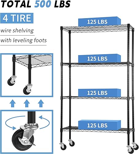 Miniatura 6 de BLKMTY Estantería de almacenamiento ajustable de 4 niveles, estantes de metal resistente, 14 pulgadas de profundidad x 36 pulgadas de ancho,