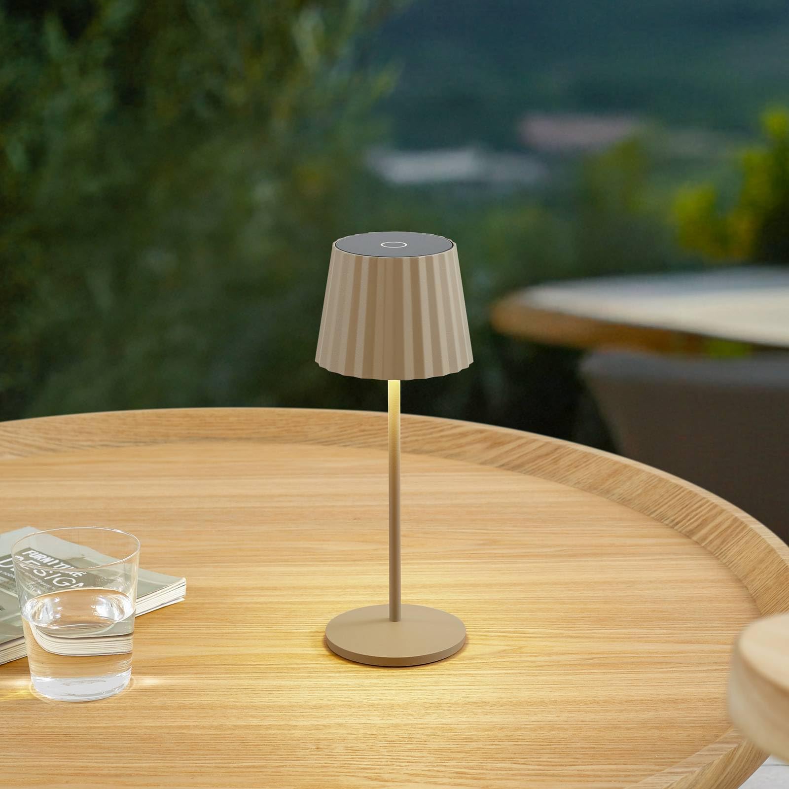 Lindby Lámpara de mesa LED regulable con batería inalámbrica con sensor táctil, lámpara de mesa portátil recargable para interior y exterior, lámpara de mesa LED exterior IP54, lámpara de batería para