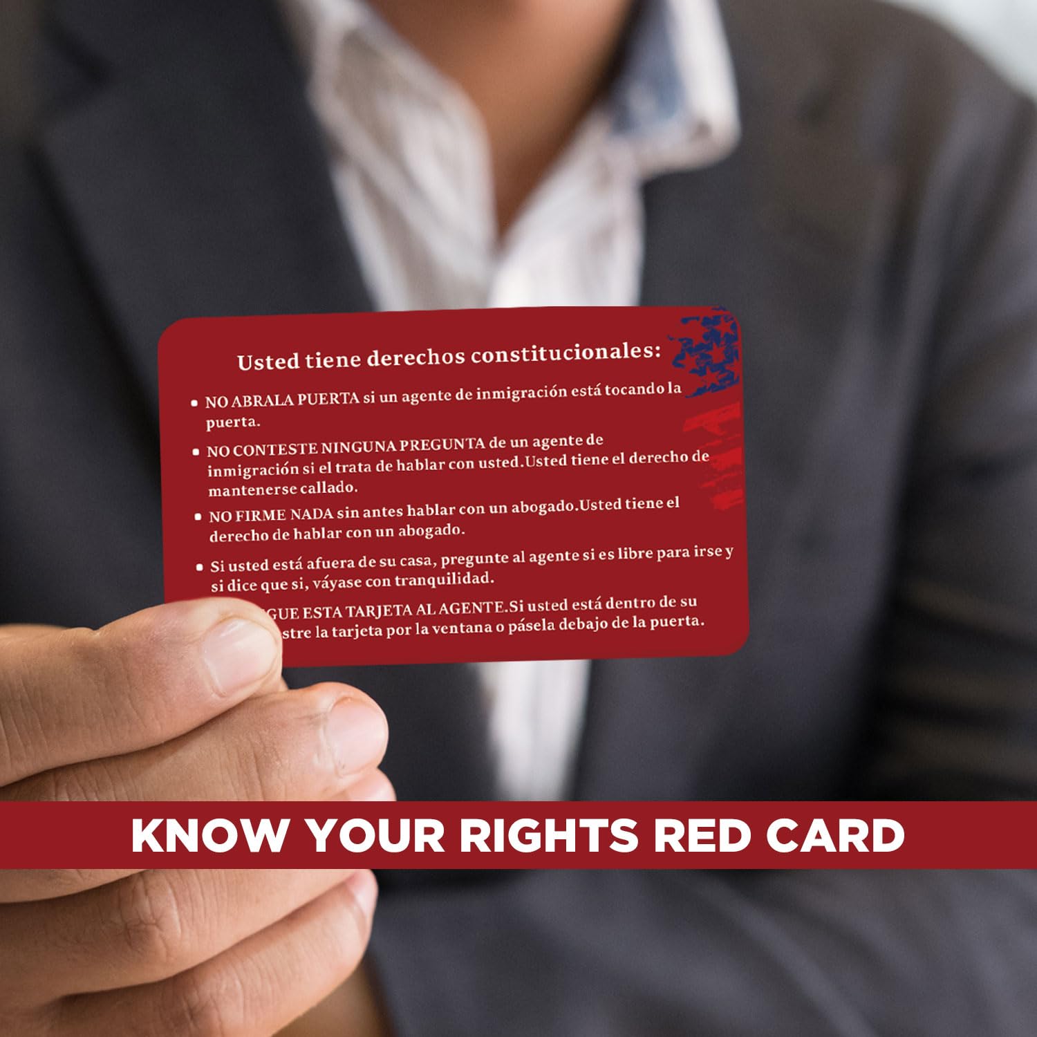 50 tarjetas rojas de inmigración "Conozca sus derechos", recordatorio de derechos constitucionales en inglés y español para encuentros de inmigración, recordatorio de derechos constitucionales para