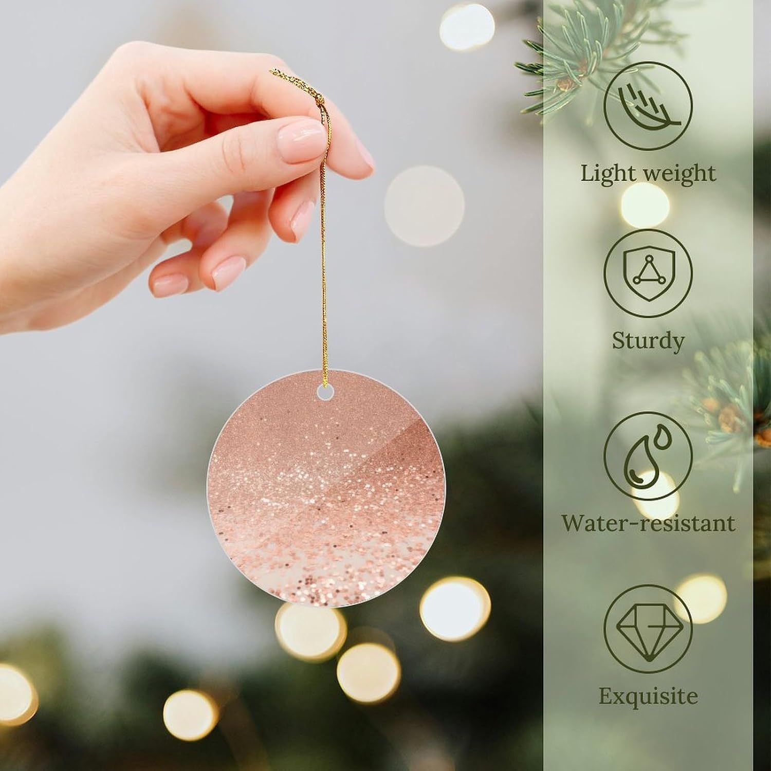 Rose Faux Glitter Christmas Ornaments - Farmhouse Xmas Hanging Ornaments for Christmas Tree Decorations, Pendant Decor and Gift Party Tags image 4