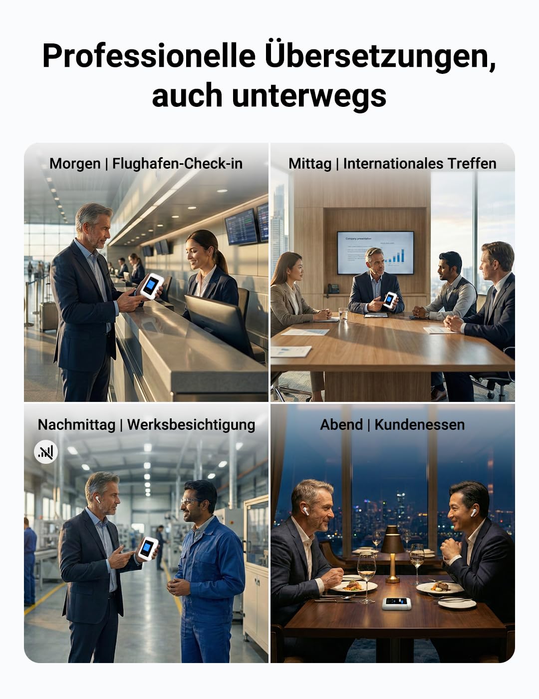 ANFIER A8 KI Übersetzer Kopfhörer, Offline AI Sprachübersetzer mit ChatGPT, Keine App Erforderlich, 16 Offline & 144 Online-Sprachen, Echtzeit Übersetzung für Geschäftsreisen Meeting Verhandlung, Weiß