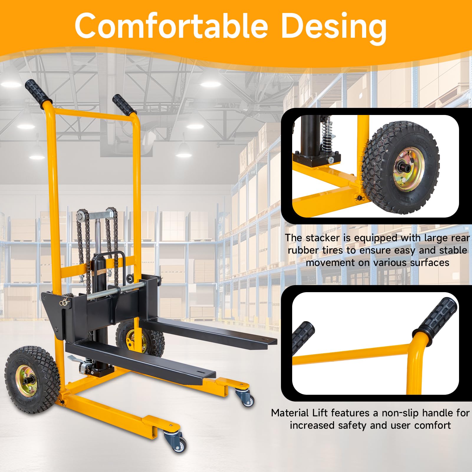 Apilador Hidráulico Plegable 200kg Elevador de Materiales, Transpaleta Manual 91cm Mesa Elevadora con Horquillas Ajustables y Plataforma Desmontable, Carro de Carga Manual para Almacén Taller | Horquillas regulables 18,5–50,5 cm, pedal de pie suave, doble