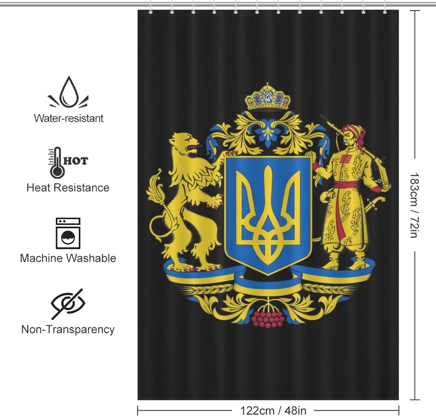 Ukraine Coat of Arms Funny Shower Curtains Washable Bath Curtain Liner with Hooks for Bathroom Bath Tubs 48x72Inch（122x183cm）