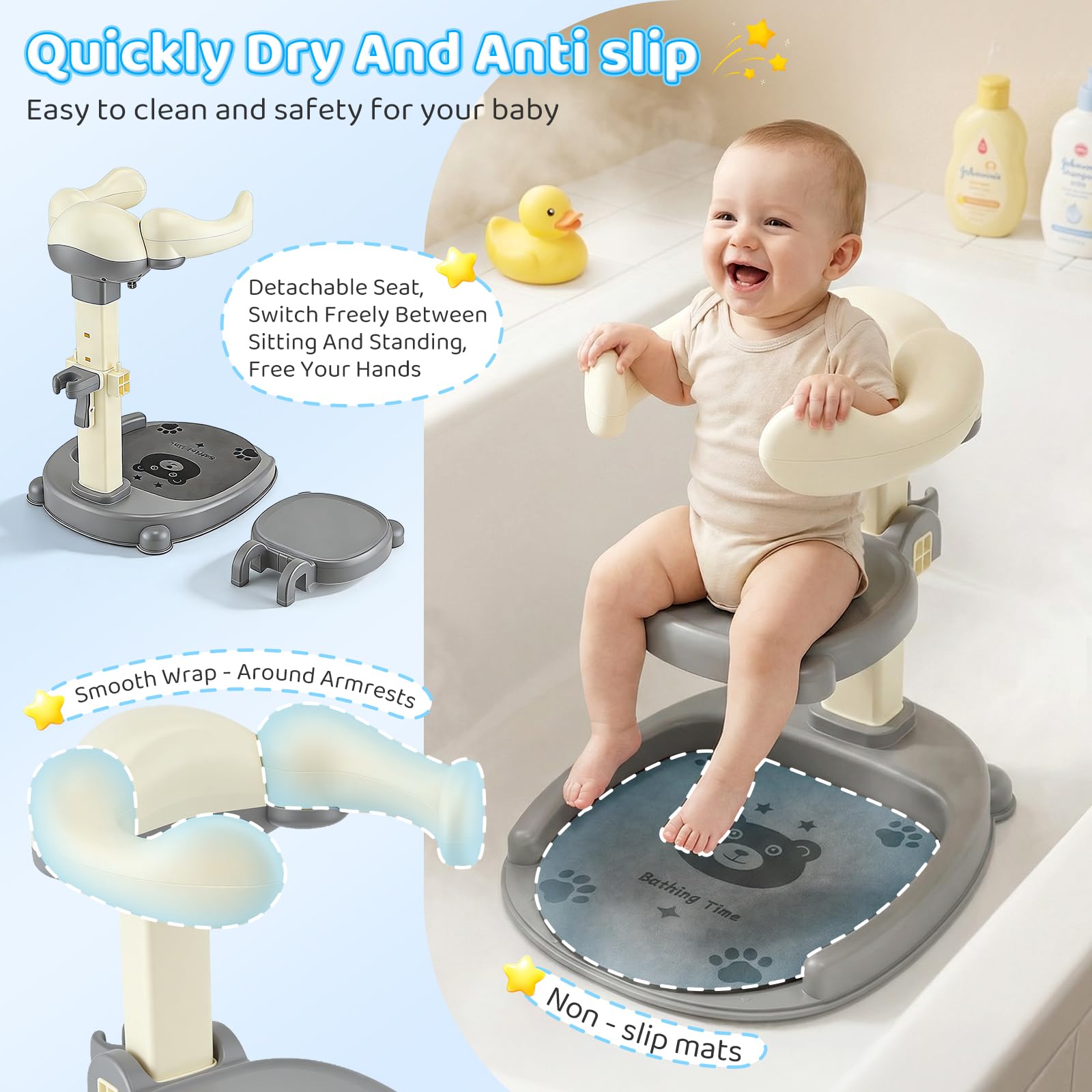 Supporto per Doccia per Bambini 2 En 1,Soporte De Baby Shower,Con Soporte Para Cabezal De Ducha,Altura Ajustable,Con Piso Sin Deslizamiento Y Mango De Seguridad,Soporte De Ducha Durante 8-36 Meses