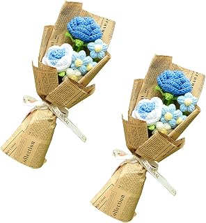 Handgjord virkad blombukett, stickade konstgjorda blommor för heminredning, perfekt för gåvor och speciella tillfällen