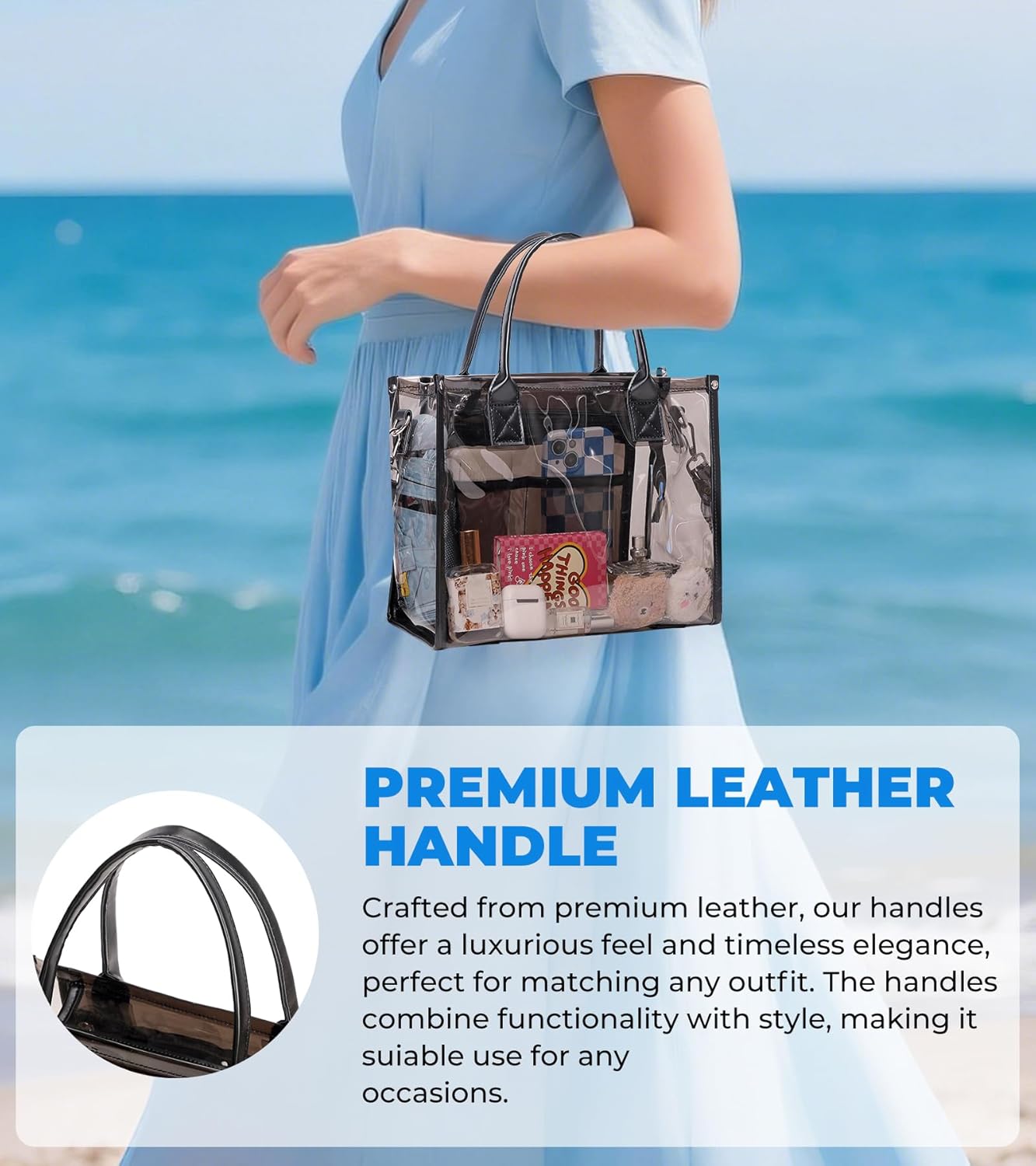 Clear Tote Bag Stadium Events Transparent Clear Purse for Women Thick PVC Shoulder Bag with Guitar Strap for Concert - Image 8