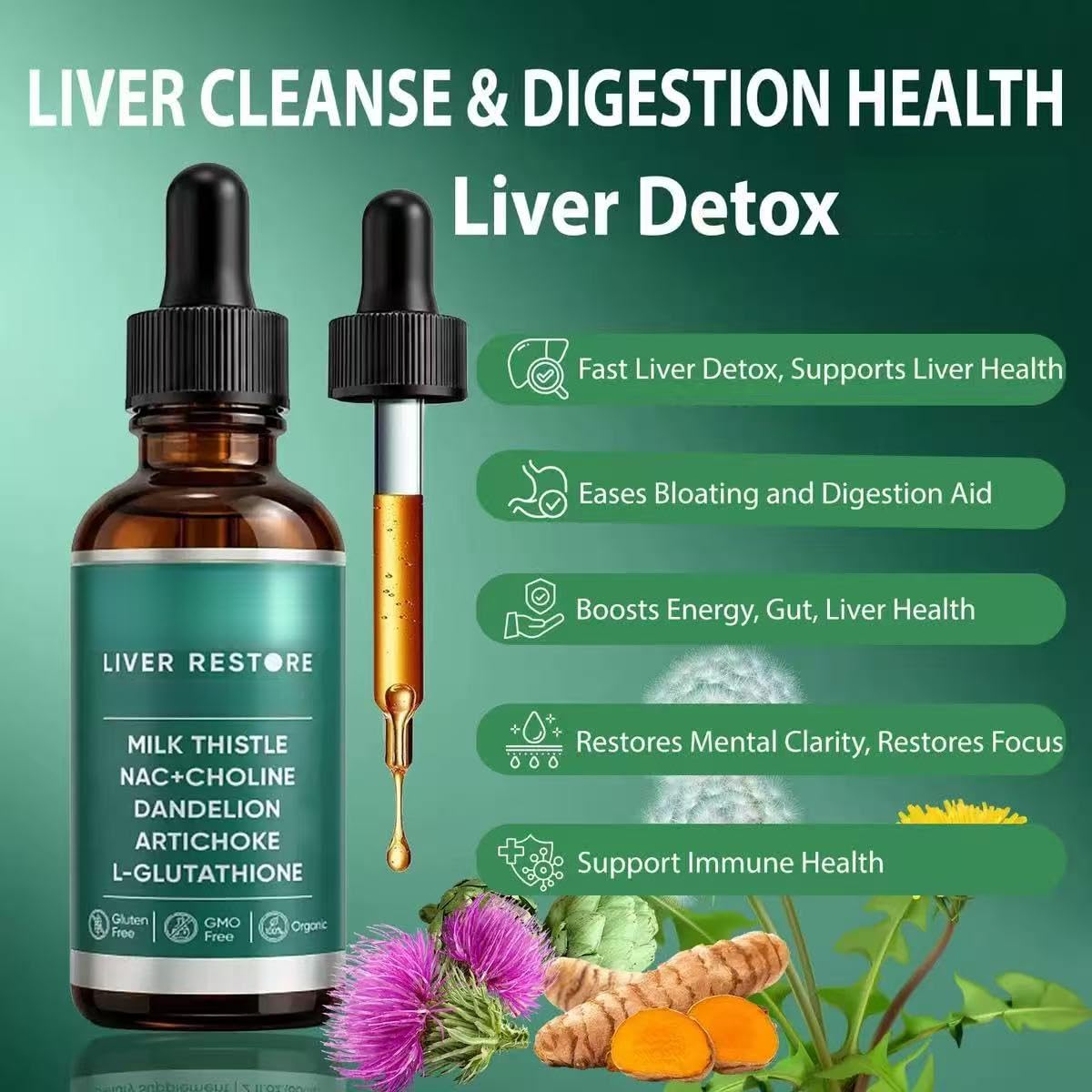 Liver Restore Liquid – zur Leberreinigung und Verdauung, lindert Blähungen, stellt geistige Klarheit und Konzentration wieder her, steigert die Energie und die Gesundheit des Immunsystems