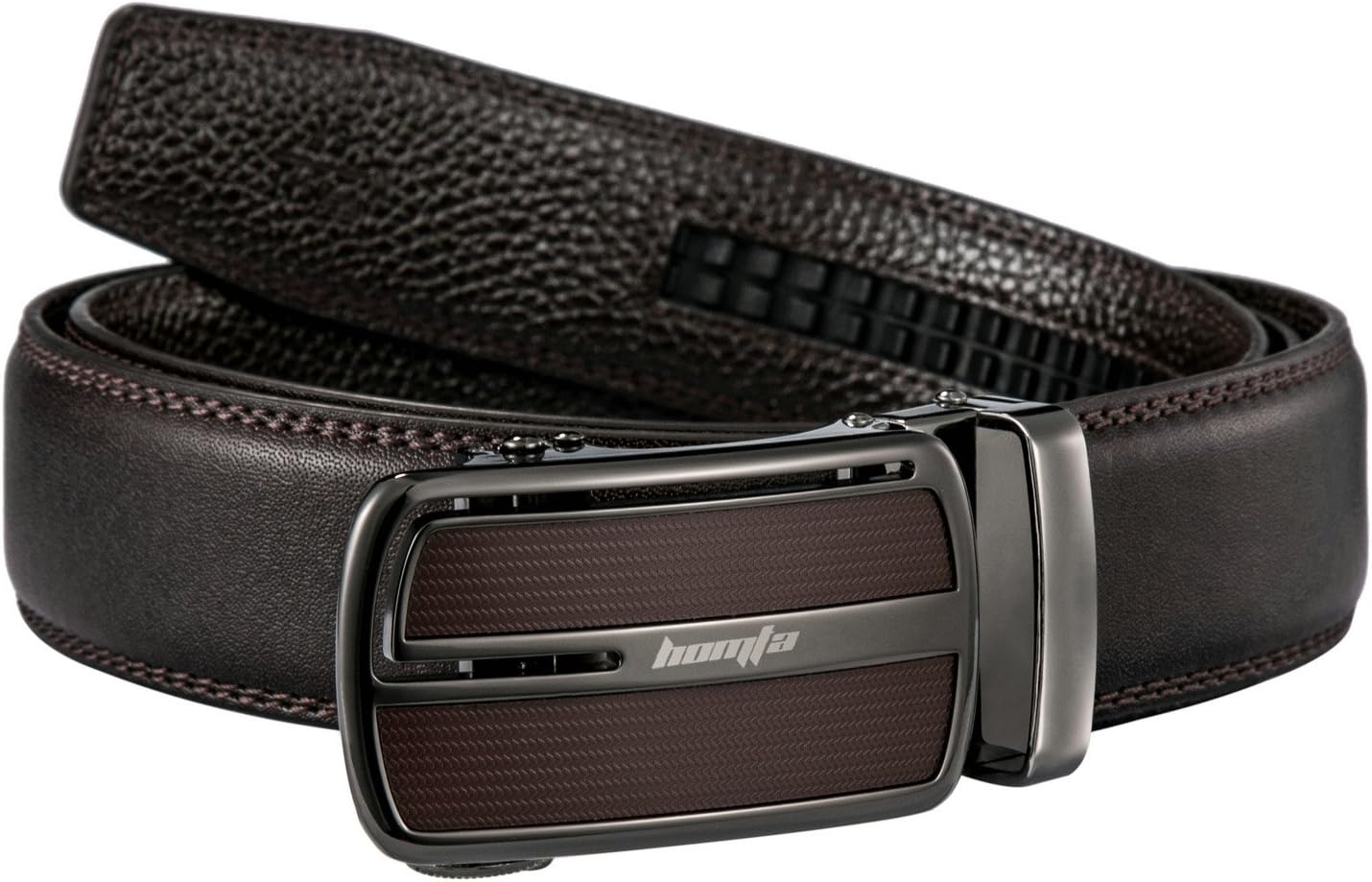 Leather Belts for Men with Automatic Buckle Ratchet Slide Holeless Brown Long 52