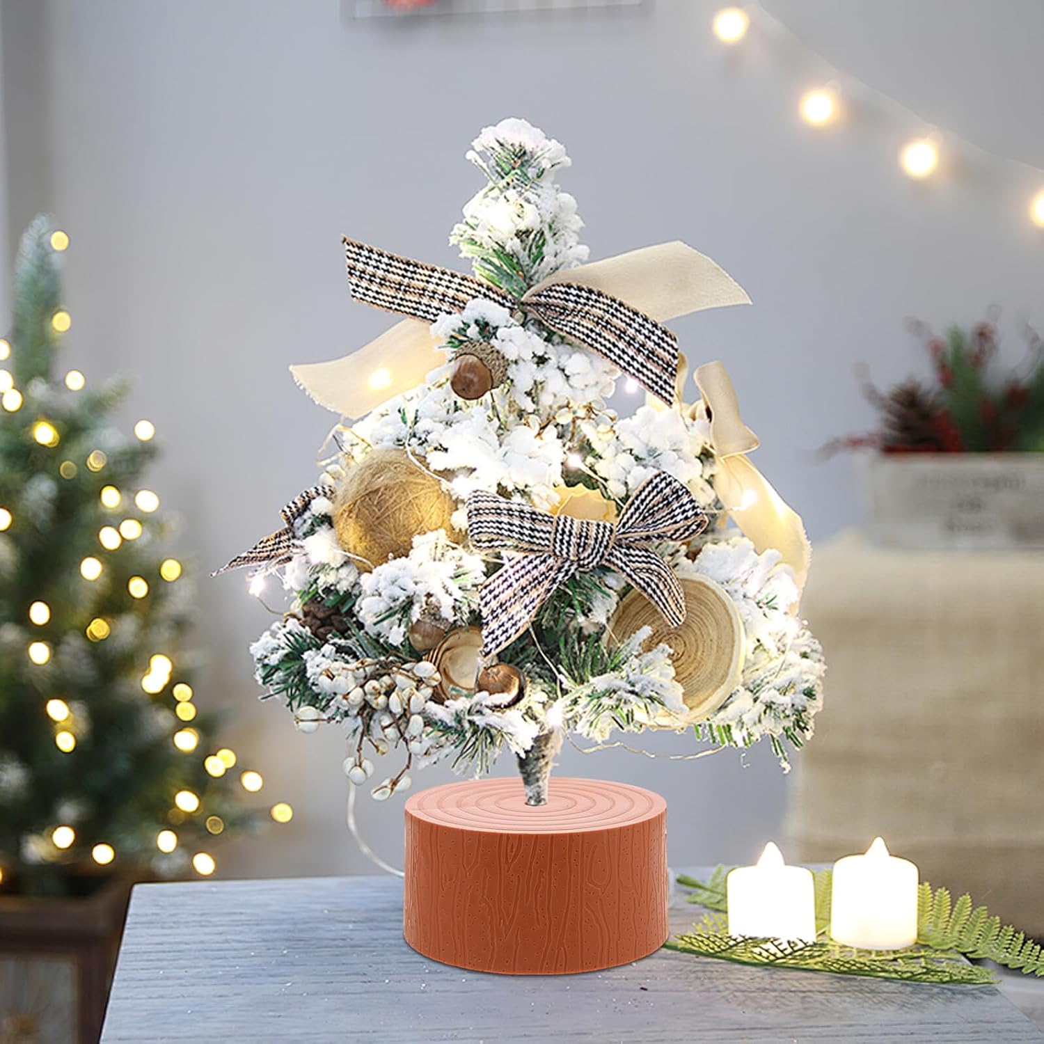 Toyvian 4pcs Mini Christmas Tree Base Stand Plastic Fake Tree Holder Replacement Brown Simulation Stump Design for Holiday Decor