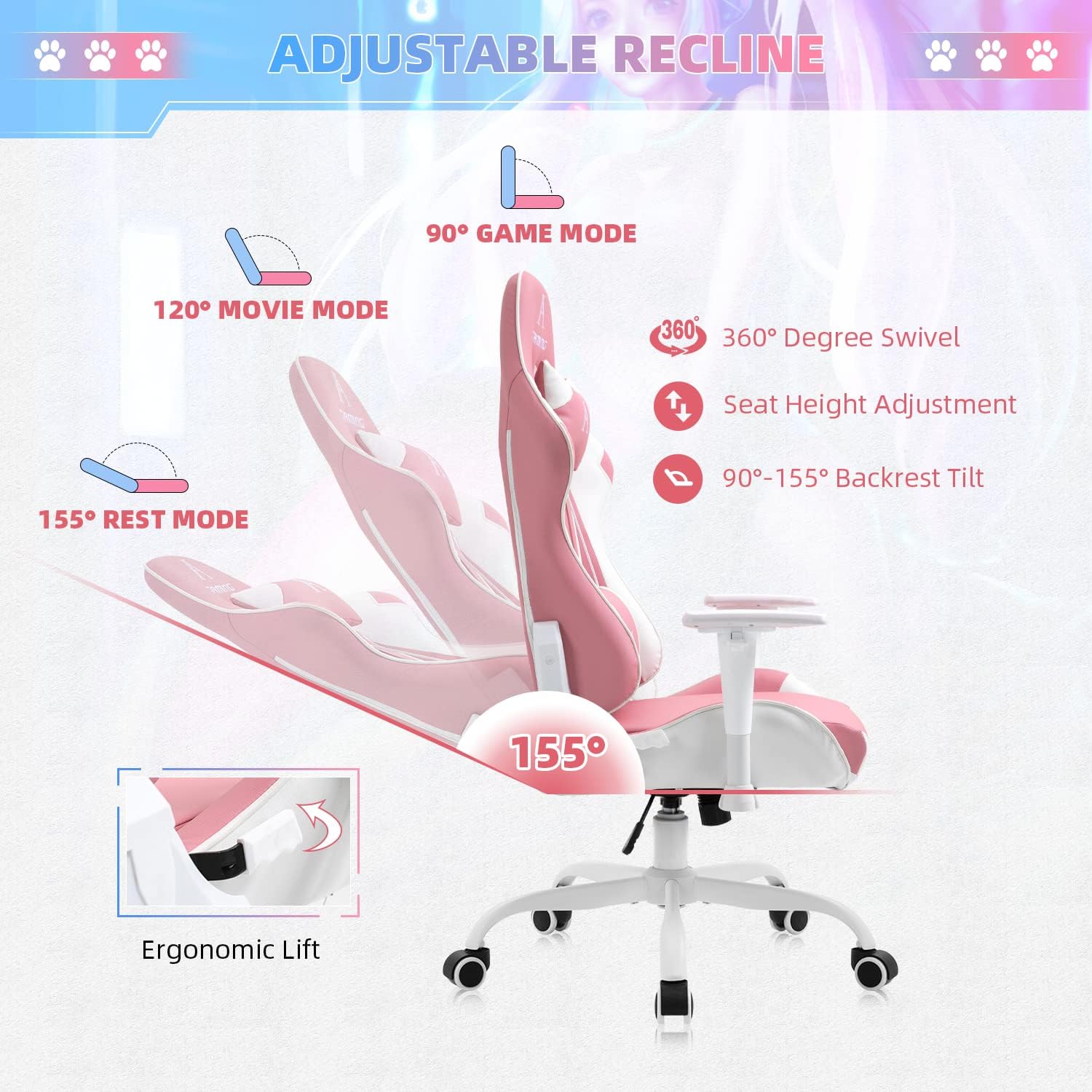 Buy AJS Gaming Chair Pink Racing Office Chair High Back Computer Desk