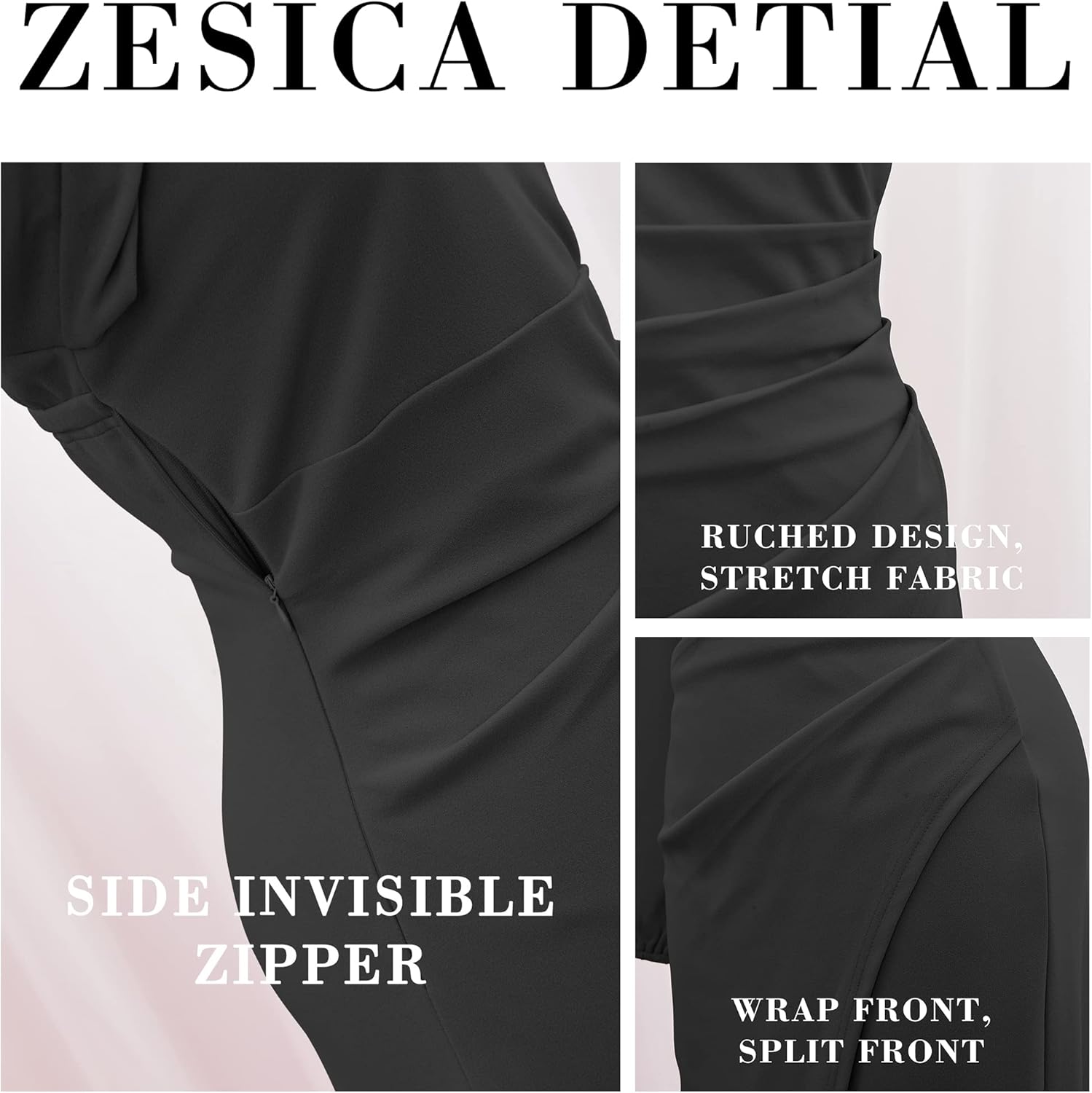 ZESICA Women's One Shoulder Long Sleeve Cocktail Dress Sexy High Slit Ruched Bodycon Wedding Guest Maxi Dresses - Image 5