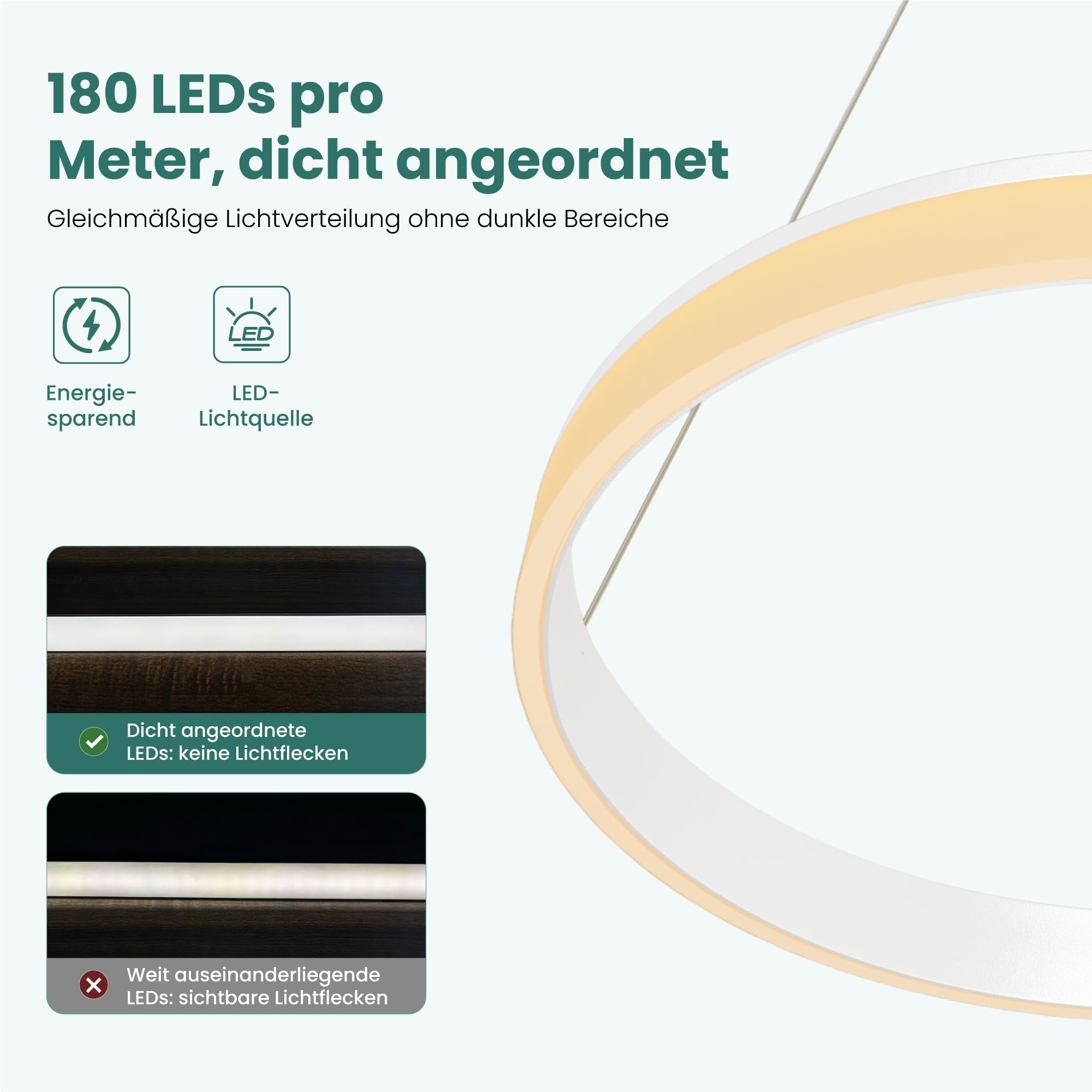 Mai & Mai Pendelleuchte Esstisch, dimmbar mit Fernbedienung & Wandschalter | LED Hängelampe, 60cm, 3000K–6000K,30W, höhenverstellbare Design, Moderne, Luvina02, Sandweiß