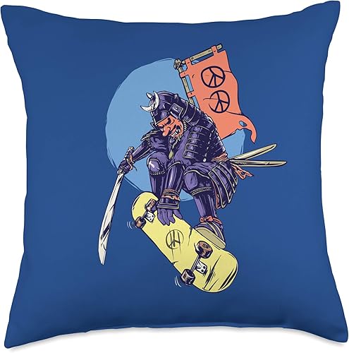 Miniatura 4 de Samurai Skateboarding Retro Skater Skate Grunge Throw Pillow, 16x16, Multicolor
