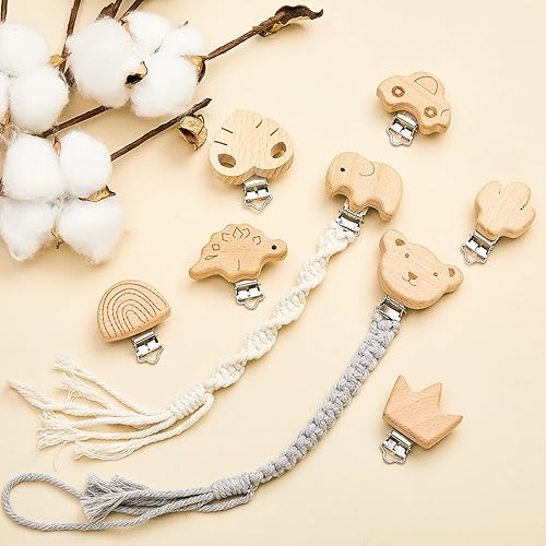 Miniatura 6 de 20 clips de madera para chupete de juguete, clips para sujetar chupetes de bricolaje para bebés y niños pequeños, accesorio para sujetar la dentición