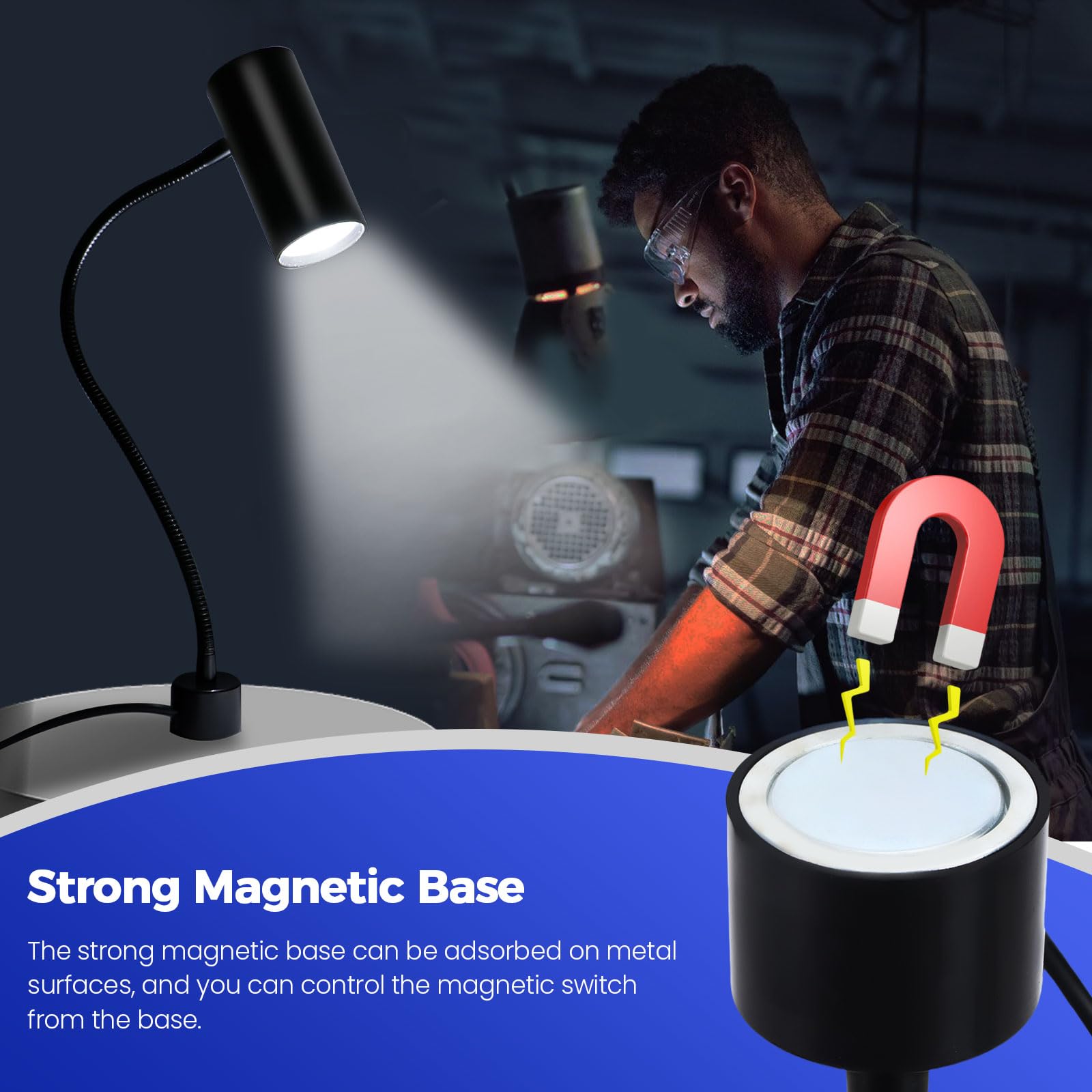 Magnetyczne światło robocze 14 W, magnetyczne światło LED, podstawa magnetyczna LED lampa sklepowa do narzędzi tokarskich do drewna, wiertarki, piły taśmowej, oświetlenia przemysłowego