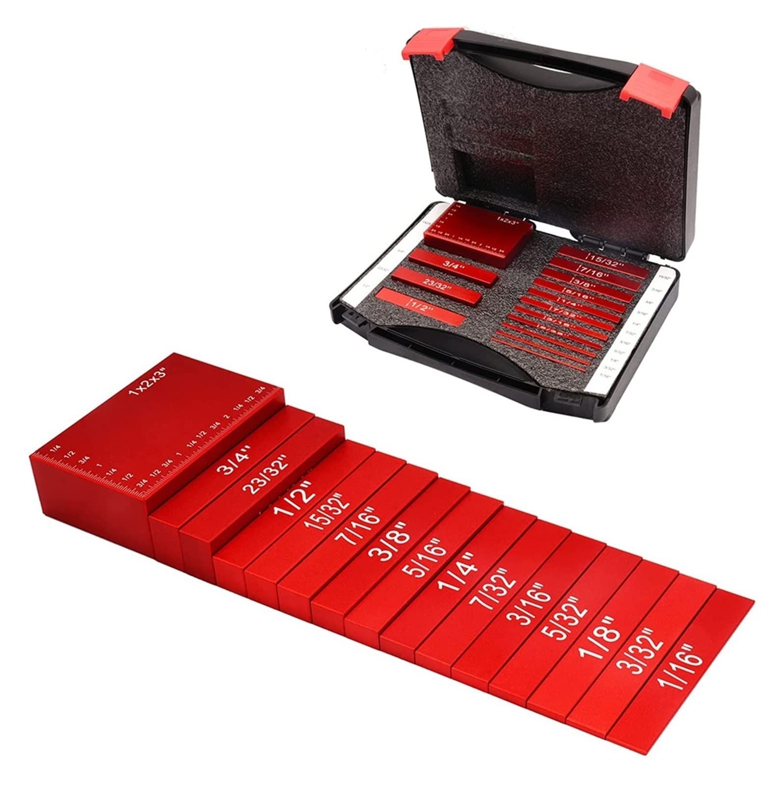 Gauge Block, 15PCS 7PCS Setup Blocks Height Gauge Set Precise Aluminum Gauge Block Woodworking Setup Bars for Router Table Saw Measuring Tool(Red 15PCS)