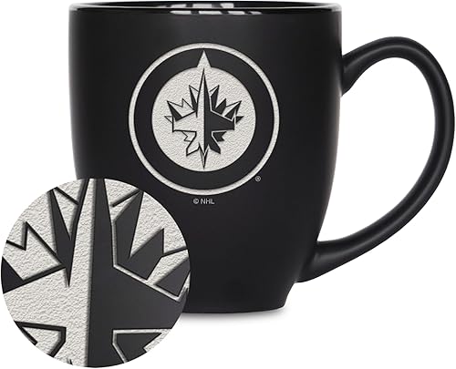 Vista 16 de Rico Industries NHL Hockey - Taza bistró de cerámica negra mate de 15 onzas