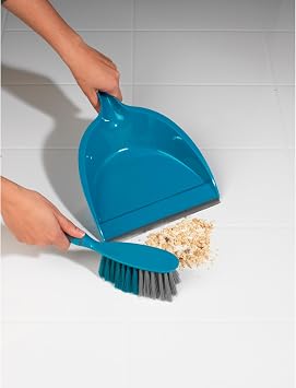 Beldray LA024152TQ Cleaning Bundle with Broom, Dustpan and Brush Set, Scrubbing Brush & Dish Brush, Long Handled Indoor Floor Sweeping, Washing Up Brushes, Bathroom/Tile/Grout Cleaner, Soft Grip, Blue